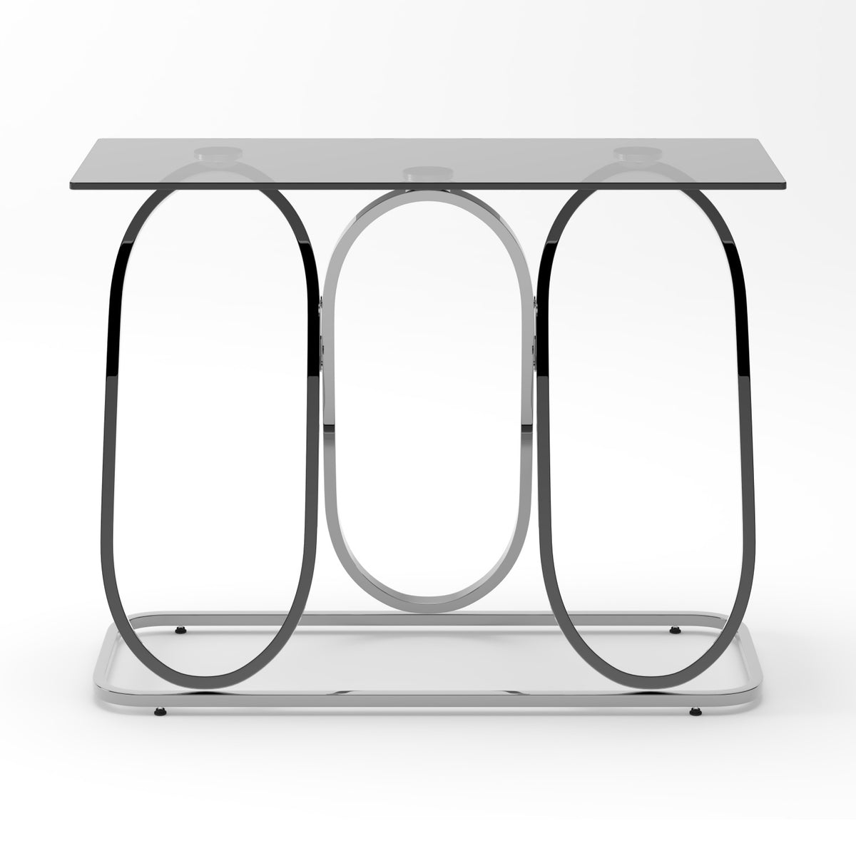 Modern Gray Glass Console Table with Chrome Frames | OROA