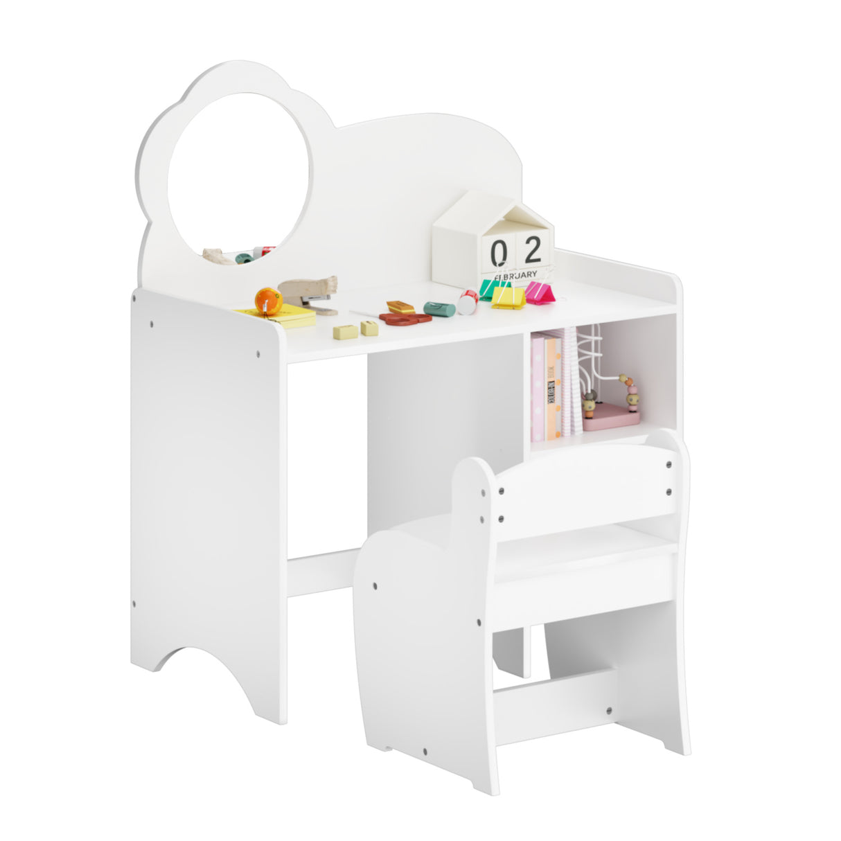 Kids White Vanity Table with Mirror and Chair | OROA Kids