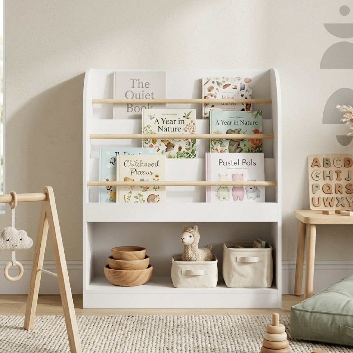 White Front-Facing Kids Bookshelf Storage | OROA Kids
