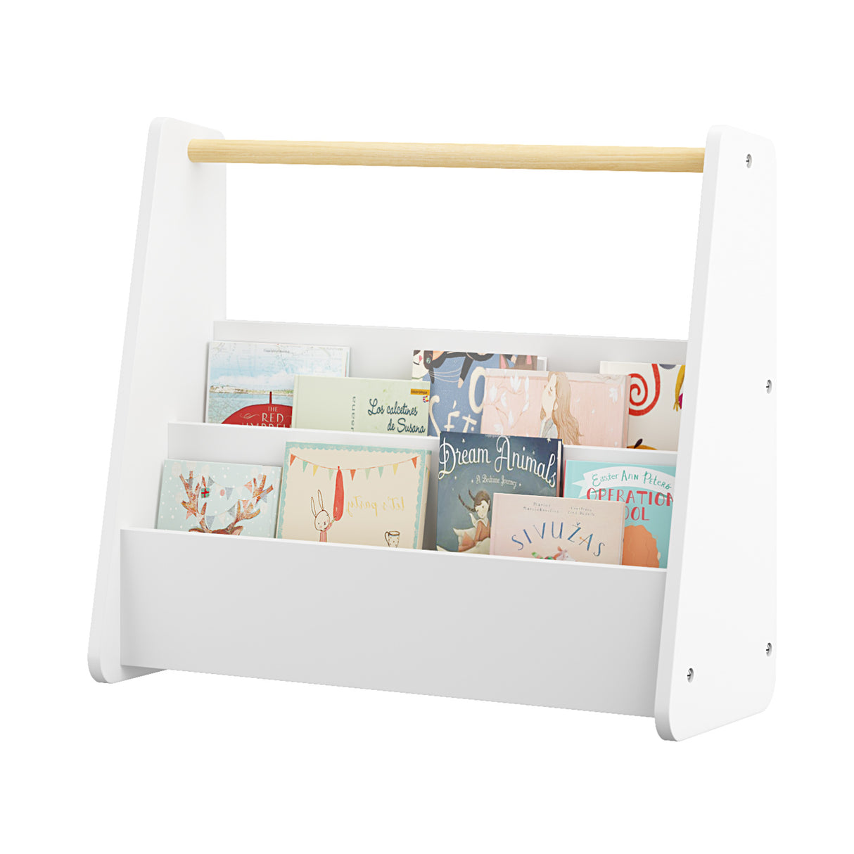 Kids White 2-Tier Bookshelf with Wooden Handle | OROA Kids