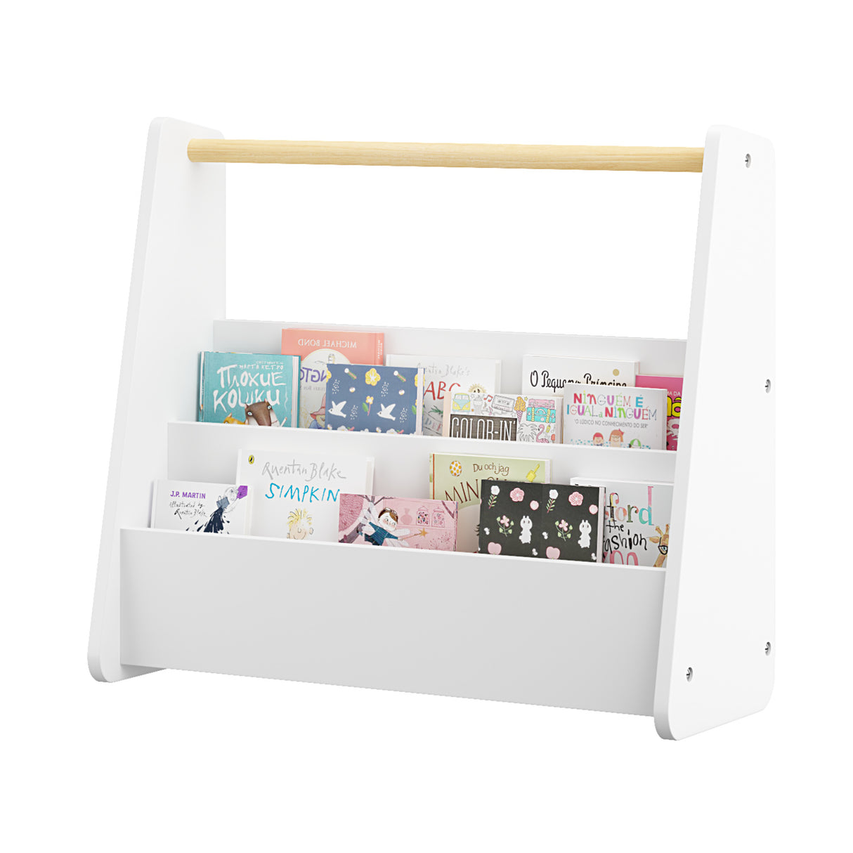 Kids White 2-Tier Bookshelf with Wooden Handle | OROA Kids