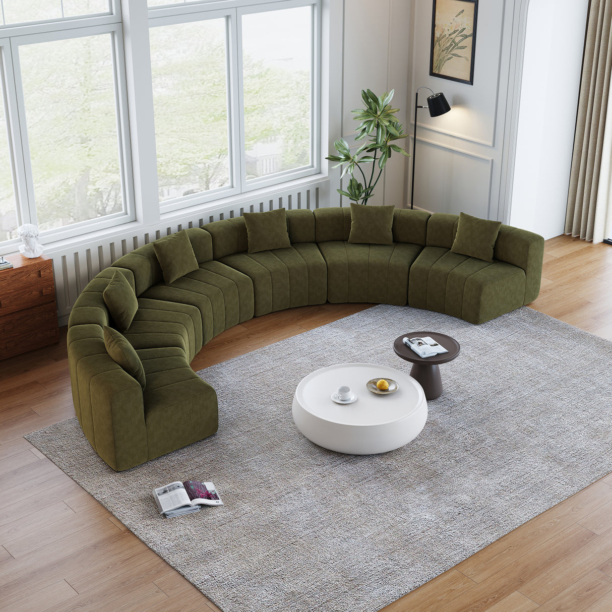 Green Chenille Curved Sectional Sofa | OROA