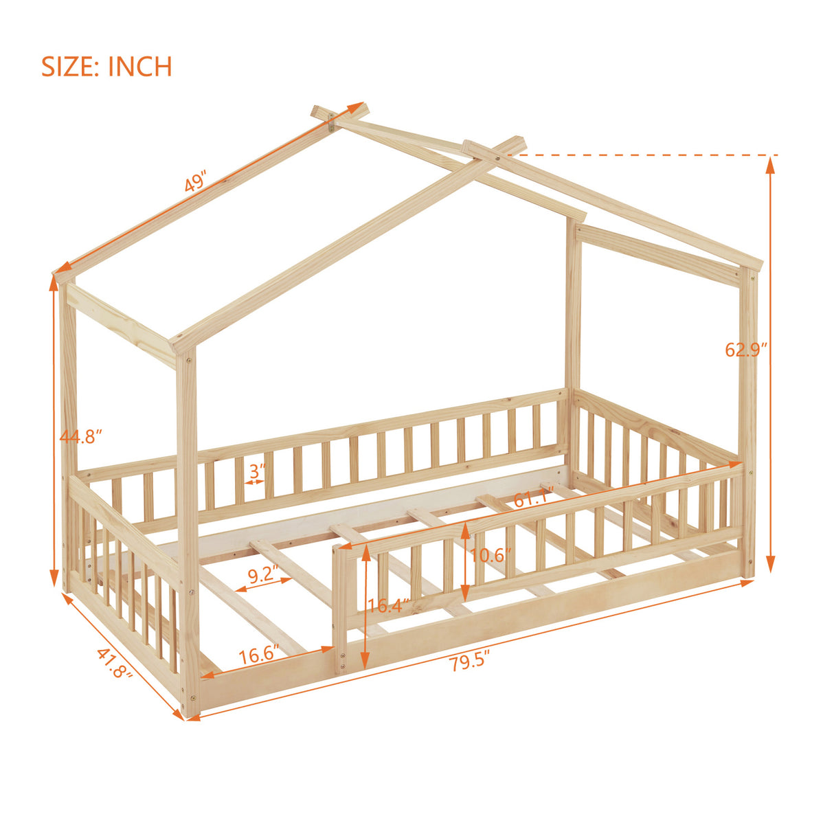 Natural Twin Size Wood Bed House | OROA Kids