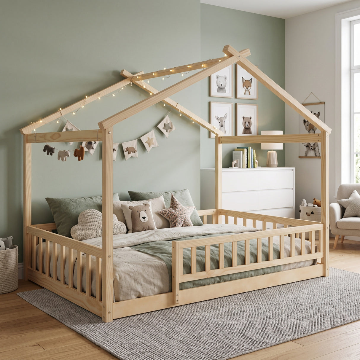 Natural Twin Size Wood Bed House | OROA Kids