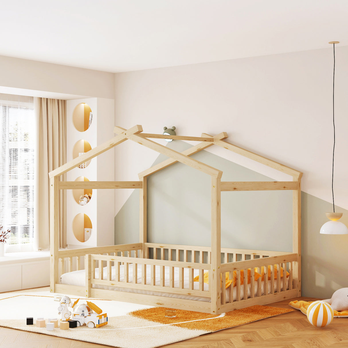 Full Size Wood Bed House Bed Frame | OROA Kids