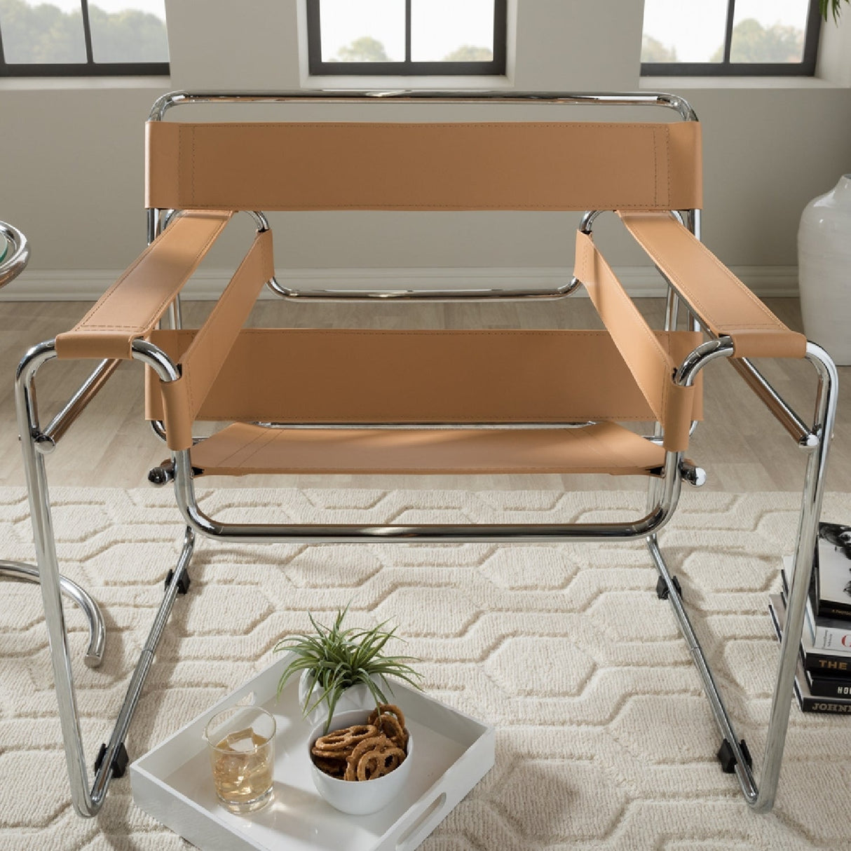 Modern European furniture - Leather Inspired Strips Accent Chair - www.oroa.com