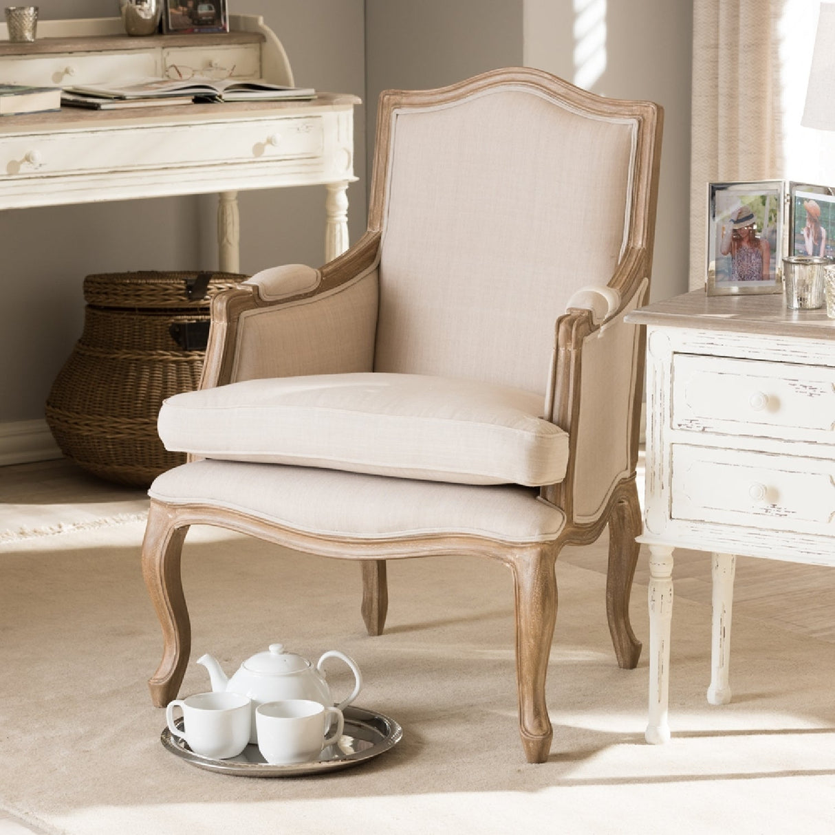 Modern European furniture - Wood Traditional French Accent Chair - www.oroa.com