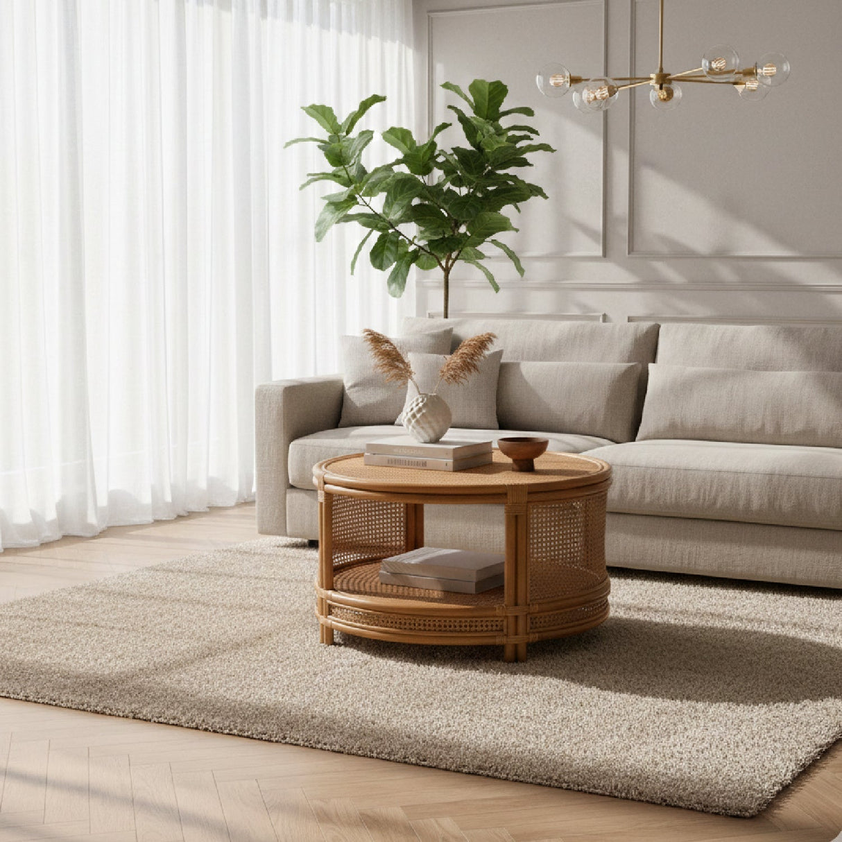 Round 2-Tier Rattan Coffee Table – Louis – angled view