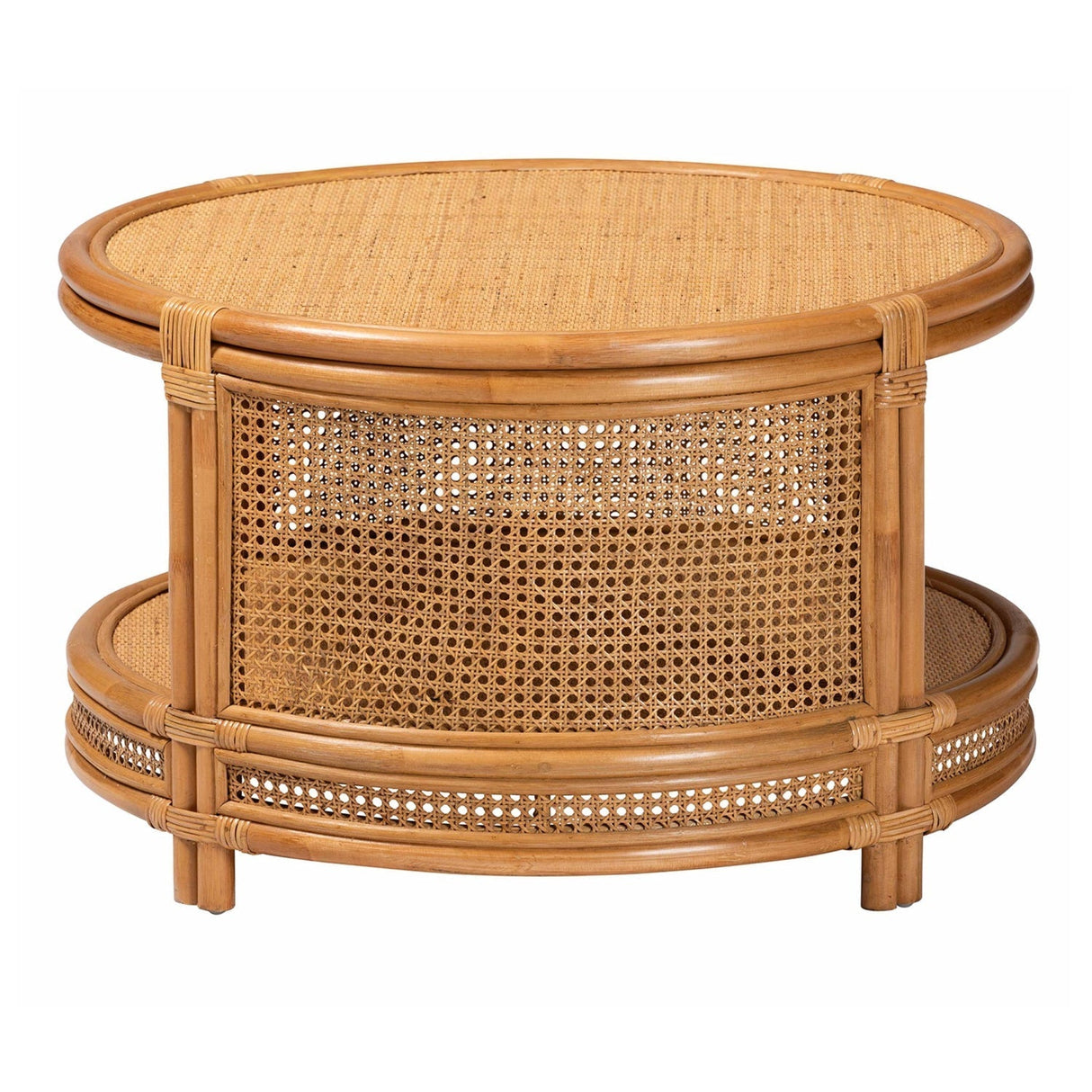 Modern European furniture - Round 2 Tier Rattan Coffee Table - www.oroa.com