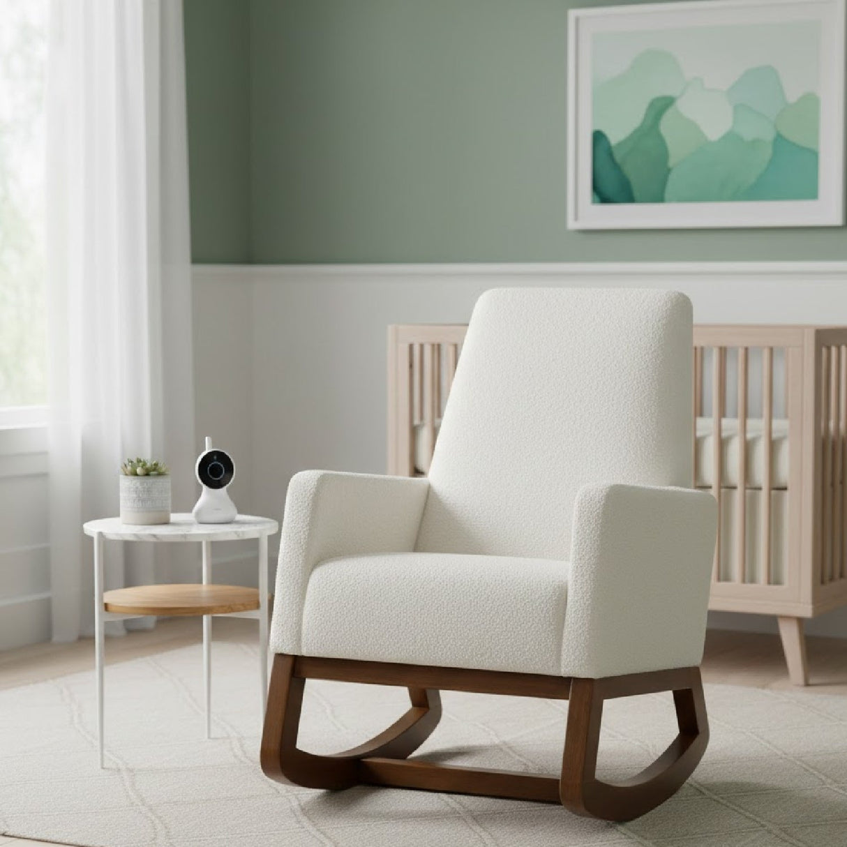 Modern European furniture - White Boucle Rocking Chair - www.oroa.com