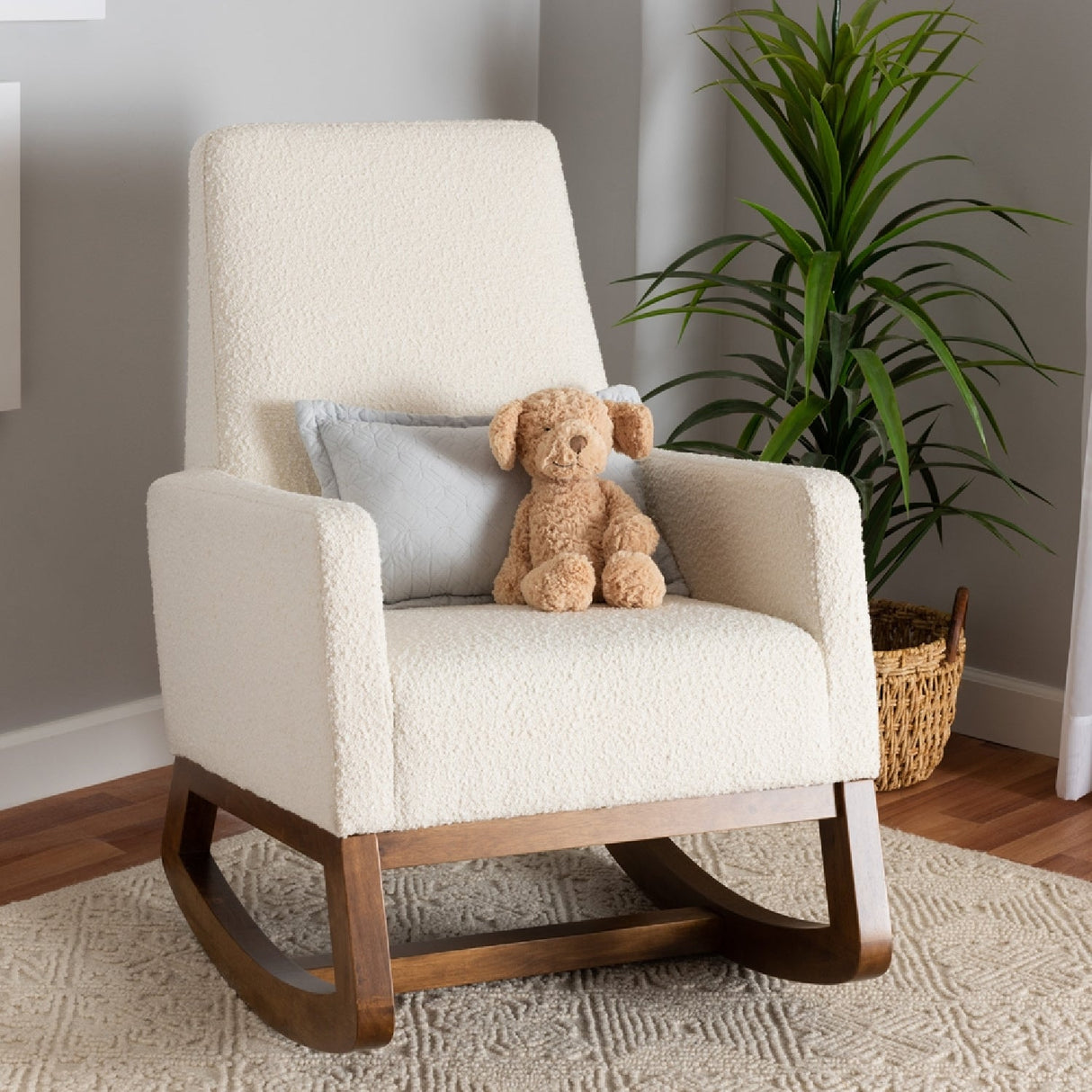 Modern European furniture - White Boucle Rocking Chair - www.oroa.com