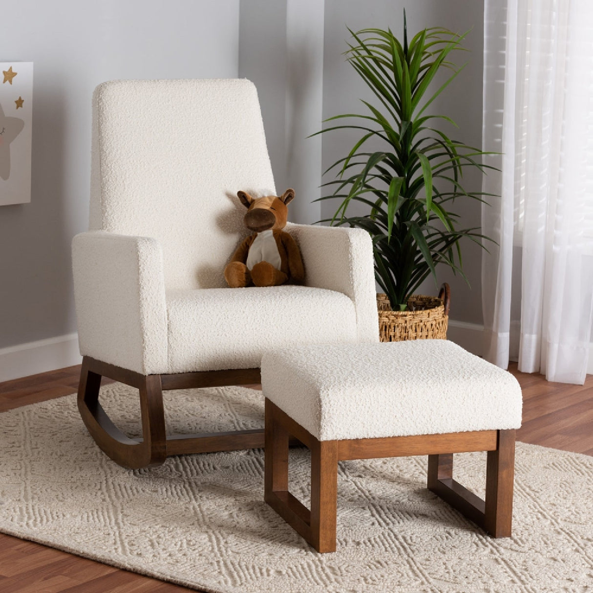 Modern European furniture - White Boucle Rocking Chair - www.oroa.com