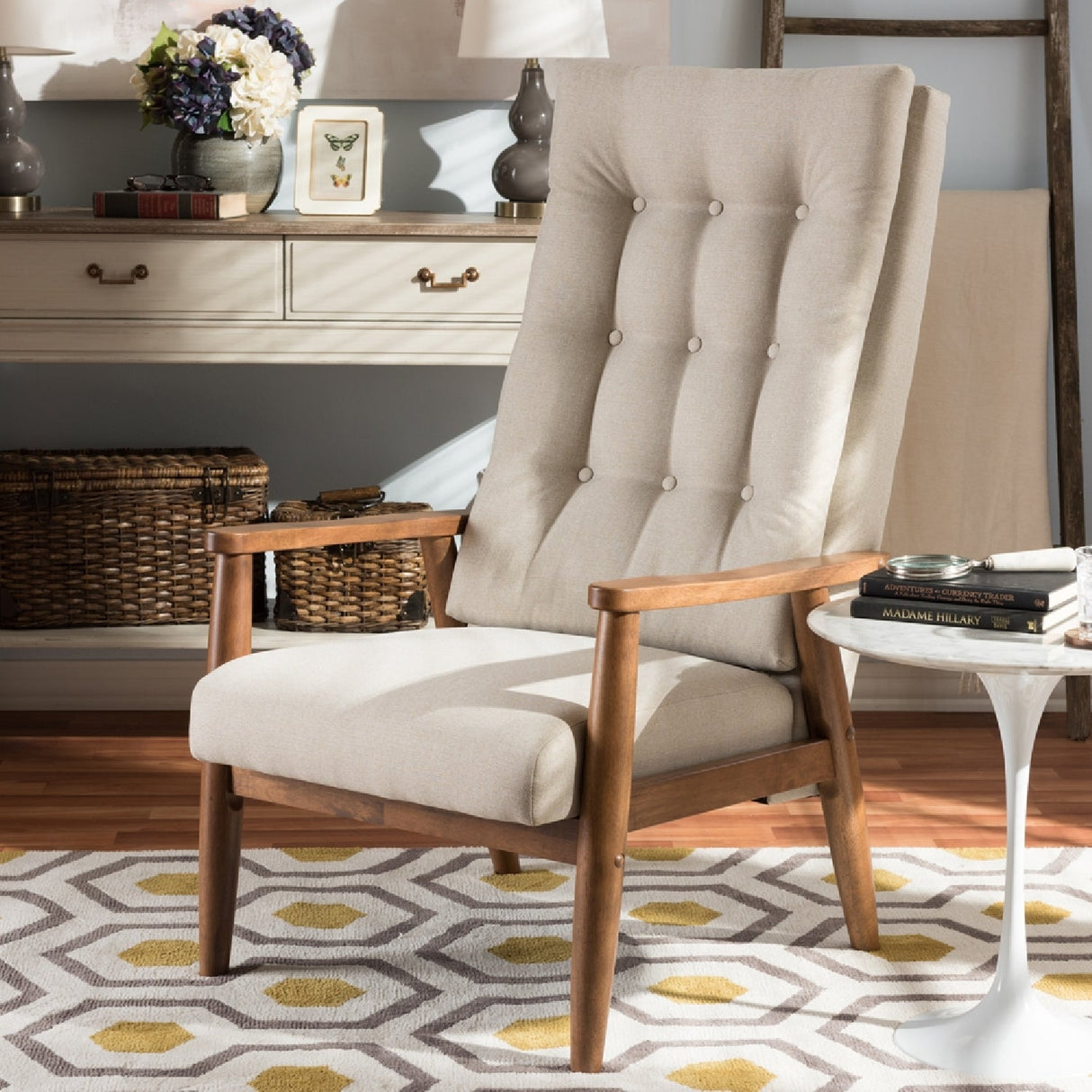 Modern European furniture - Beige Tufted High Back Accent Chair - www.oroa.com