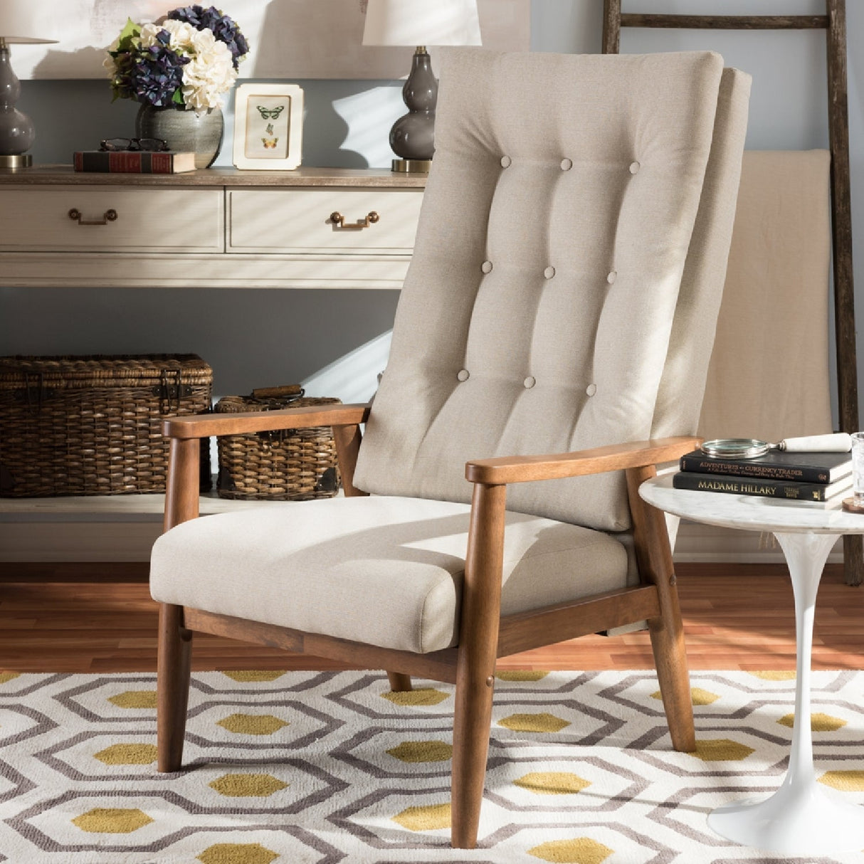 Modern European furniture - Beige Tufted High Back Accent Chair - www.oroa.com