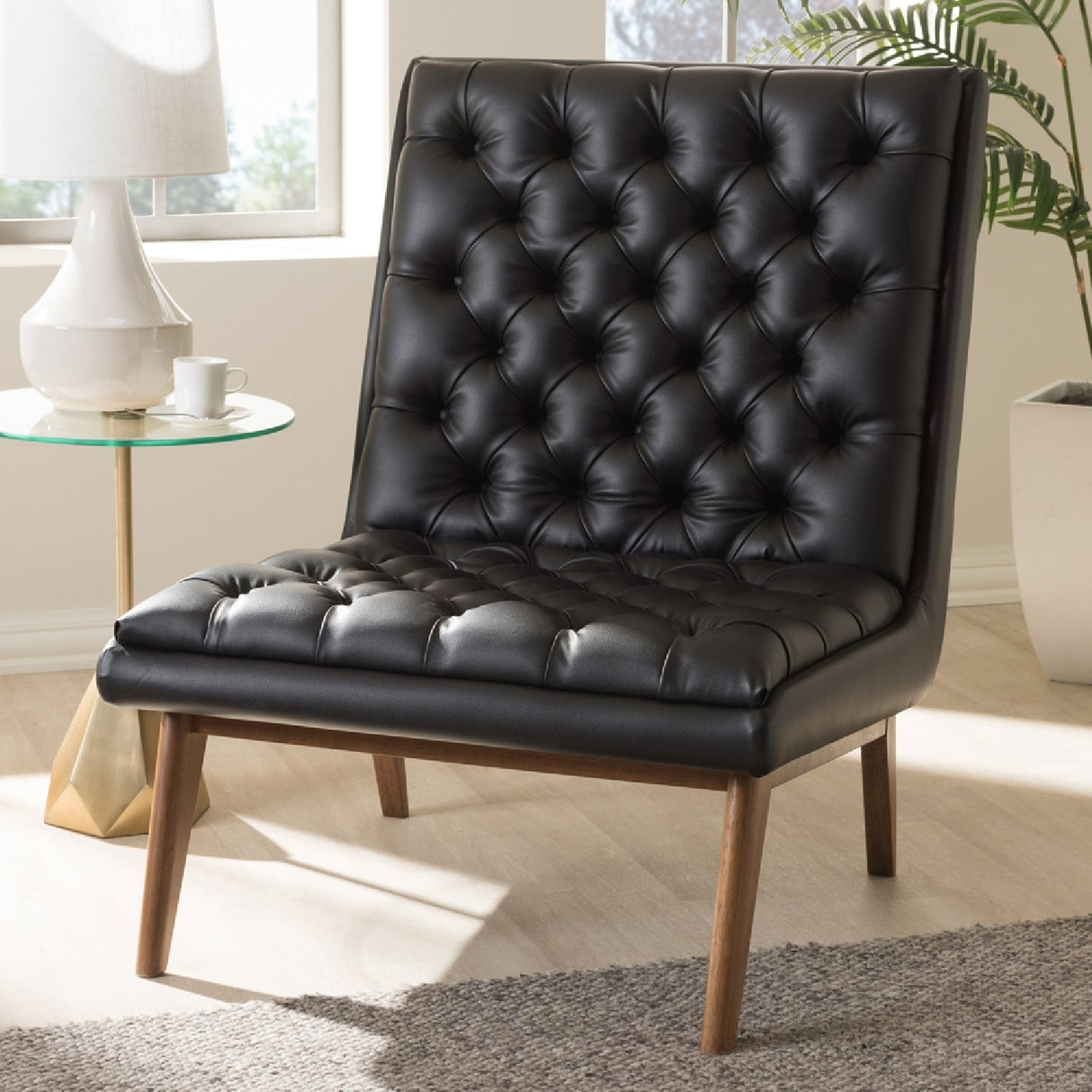 Modern European furniture - Black Leather Inspired Lounge Chair - www.oroa.com