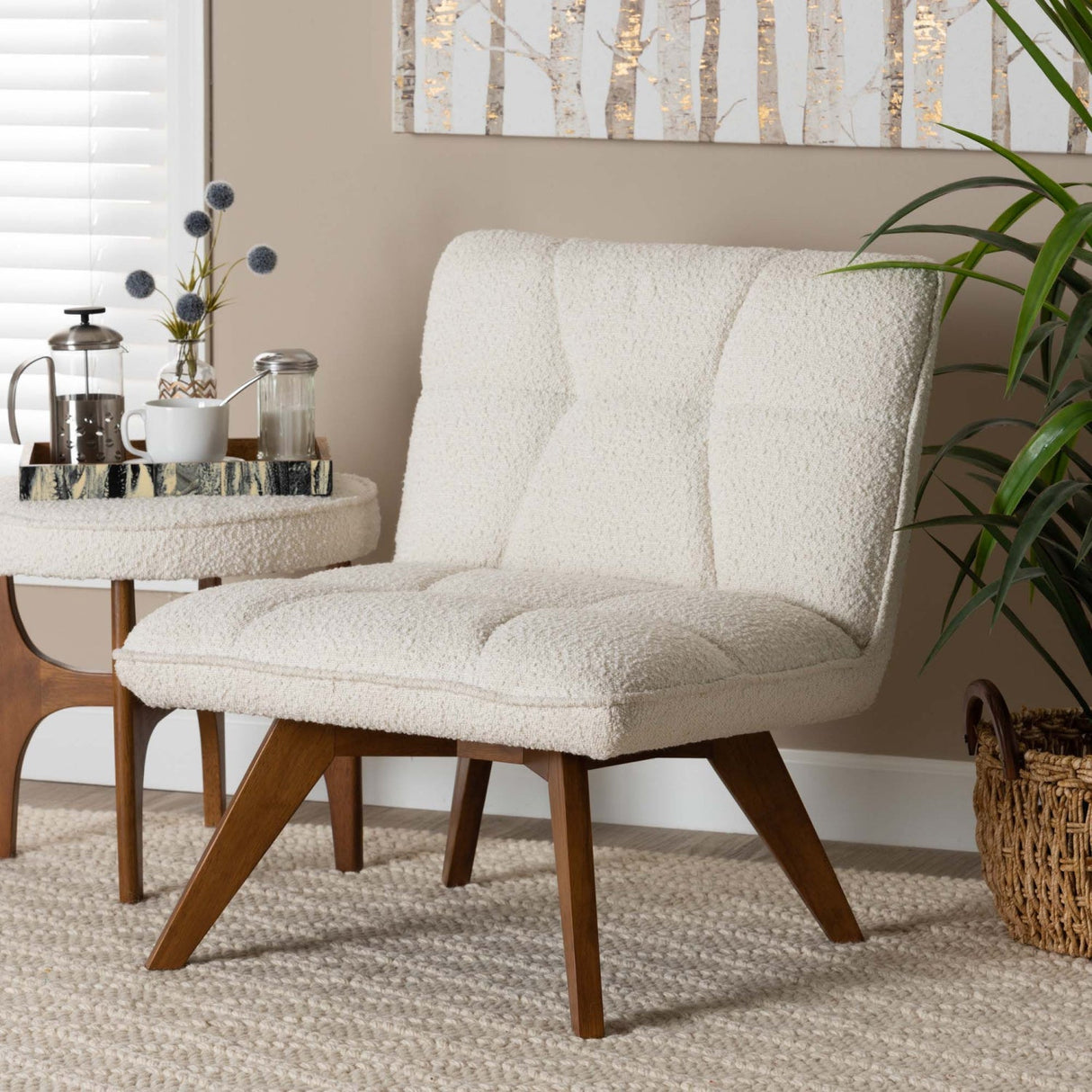 Modern European furniture - Cream Boucle Japandi Accent Chair - www.oroa.com