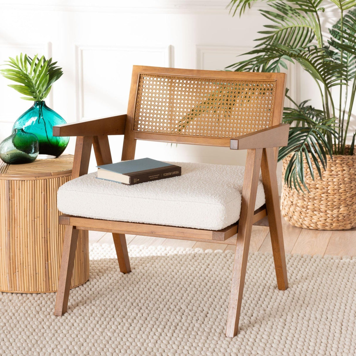 Modern European furniture - Japandi Cream Boucle Lounge Chair - www.oroa.com