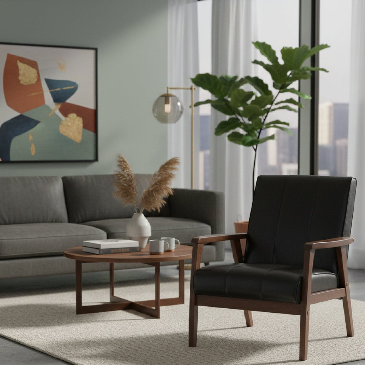 Modern European furniture - Panel Stitched Leather Inspired Lounge Chair - www.oroa.com