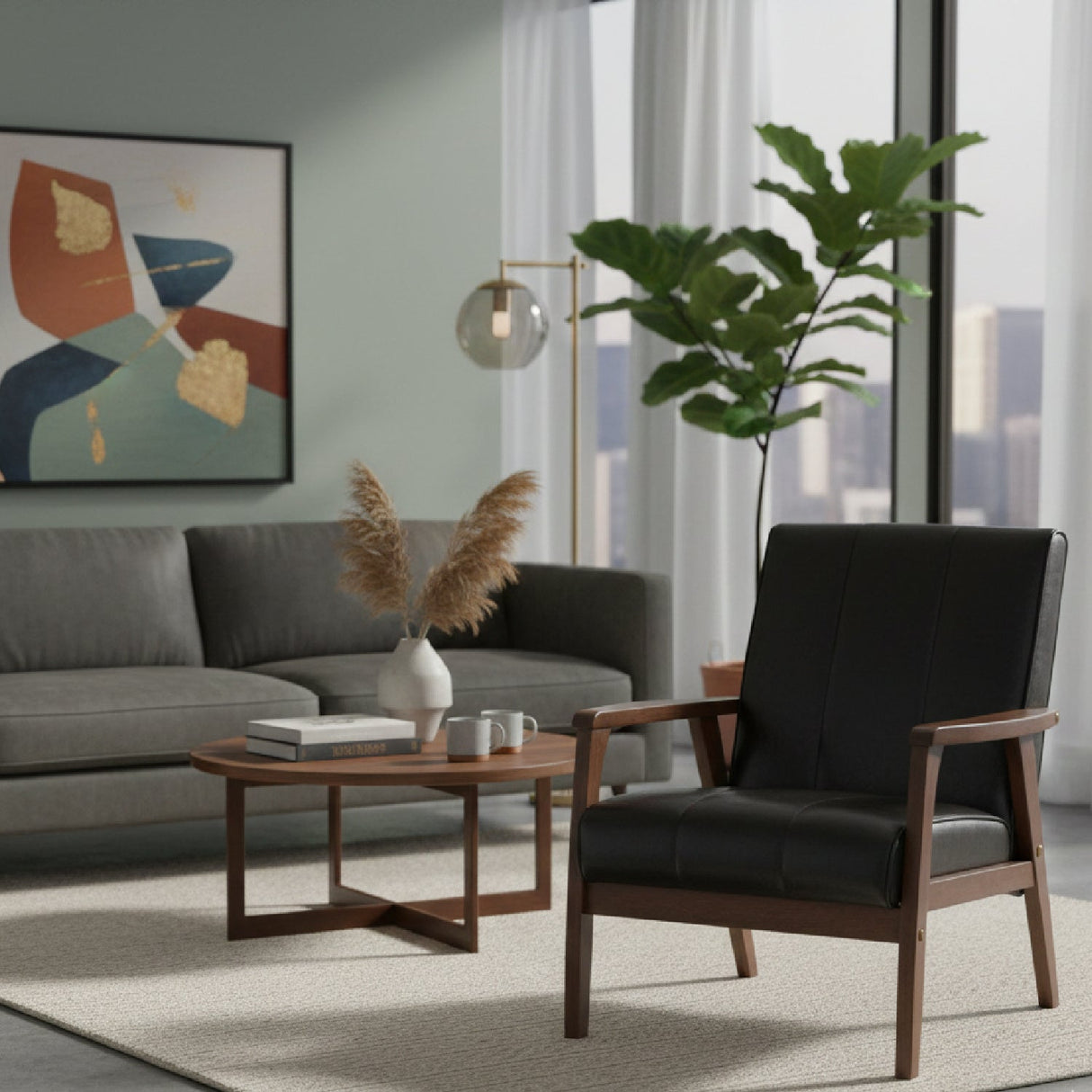 Panel Stitched Leather Inspired Lounge Chair | Bali Loom Nikko | Oroa.com