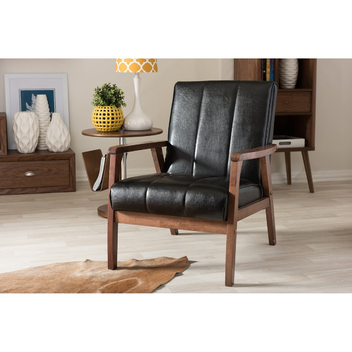 Panel Stitched Leather Inspired Lounge Chair | Bali Loom Nikko | Oroa.com