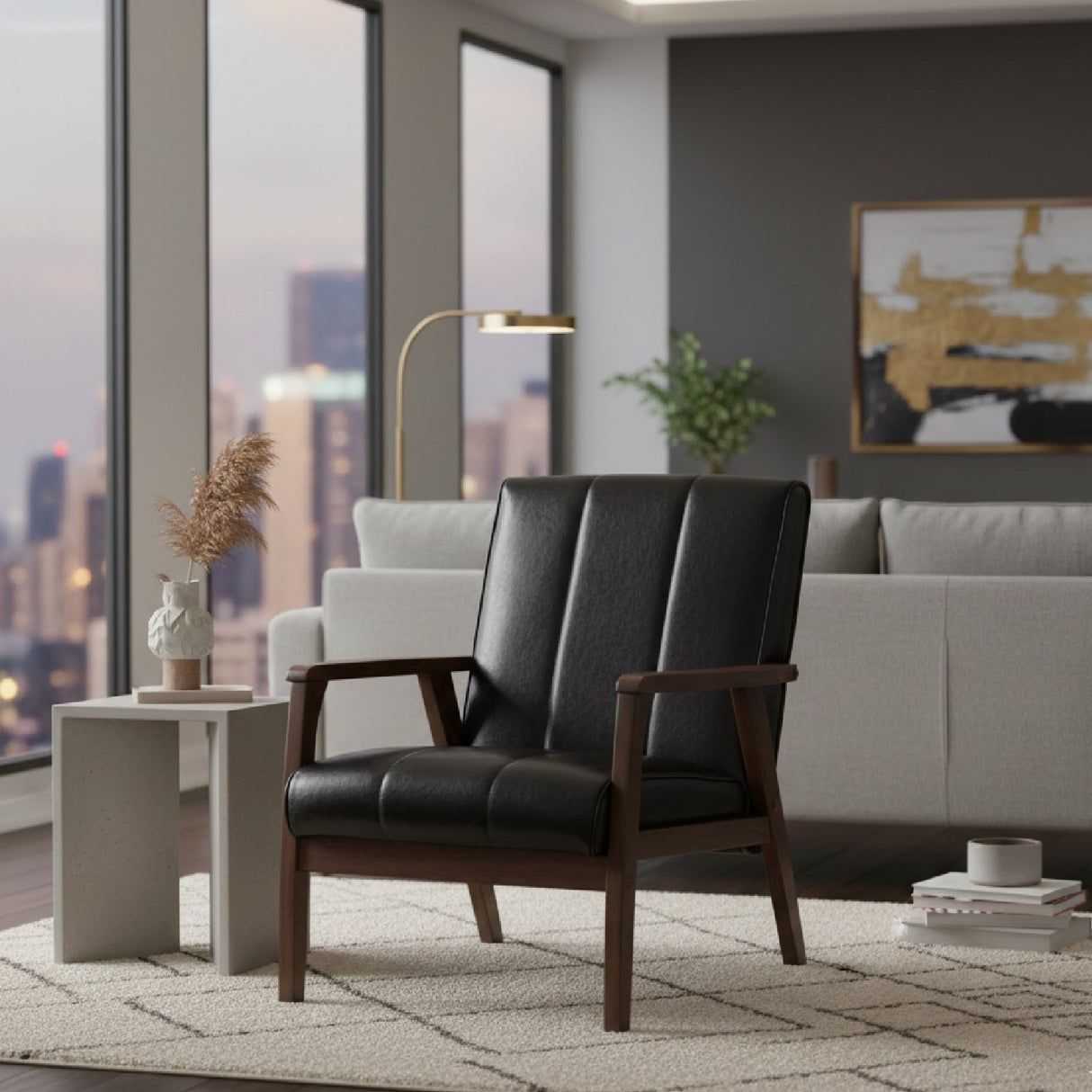 Modern European furniture - Panel Stitched Leather Inspired Lounge Chair - www.oroa.com