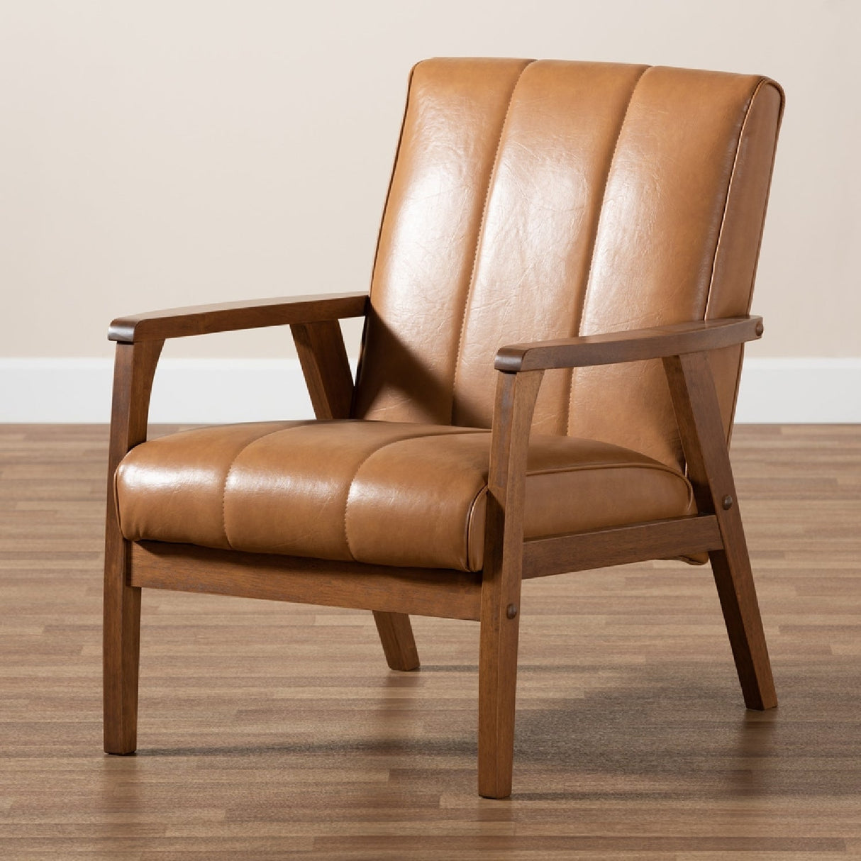 Modern European furniture - Tan Leather Effect Lounge Chair - www.oroa.com