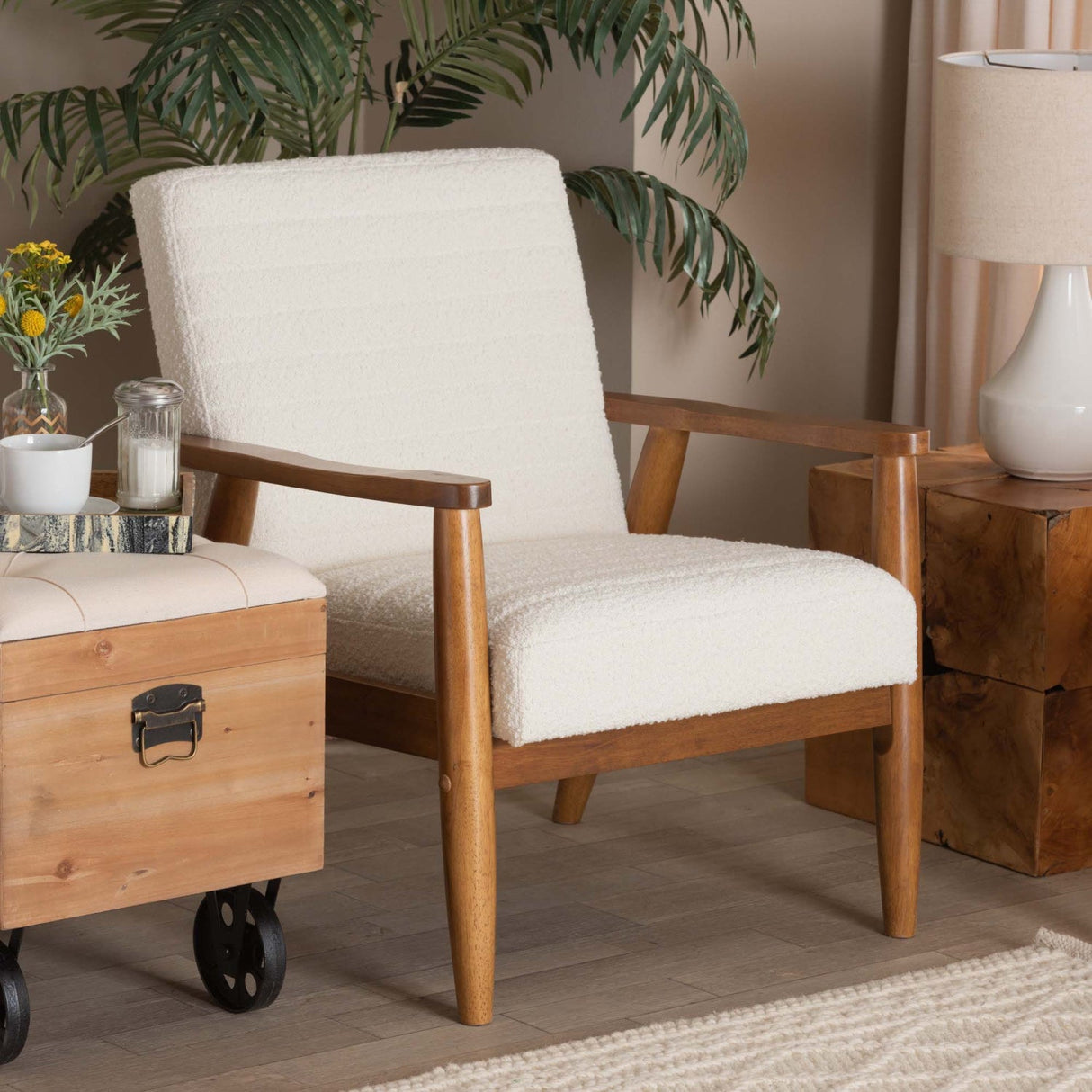 Modern European furniture - Channeled Cream Boucle Lounge Chair - www.oroa.com