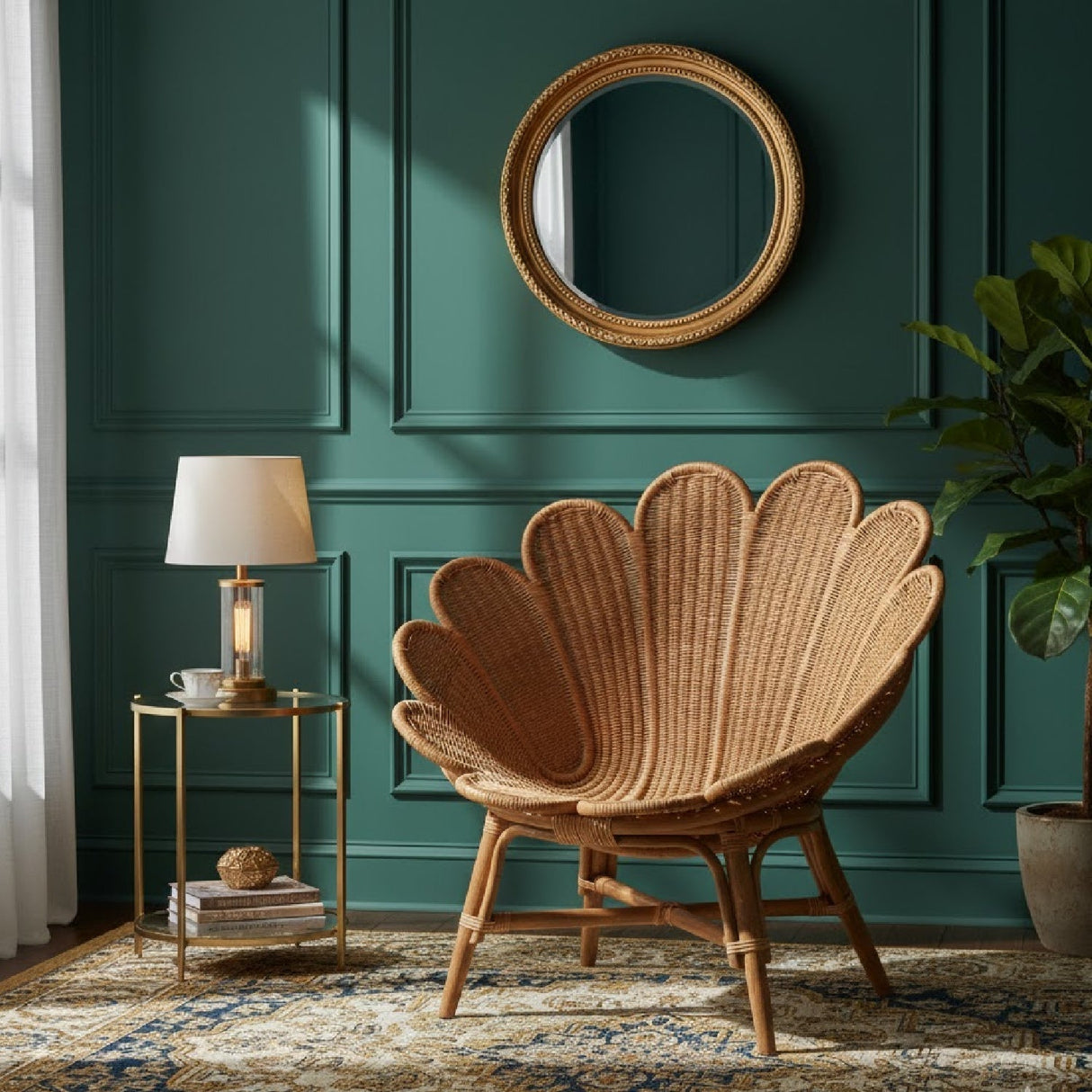 Modern European furniture - Scalloped Rattan Boho Accent Chair - www.oroa.com