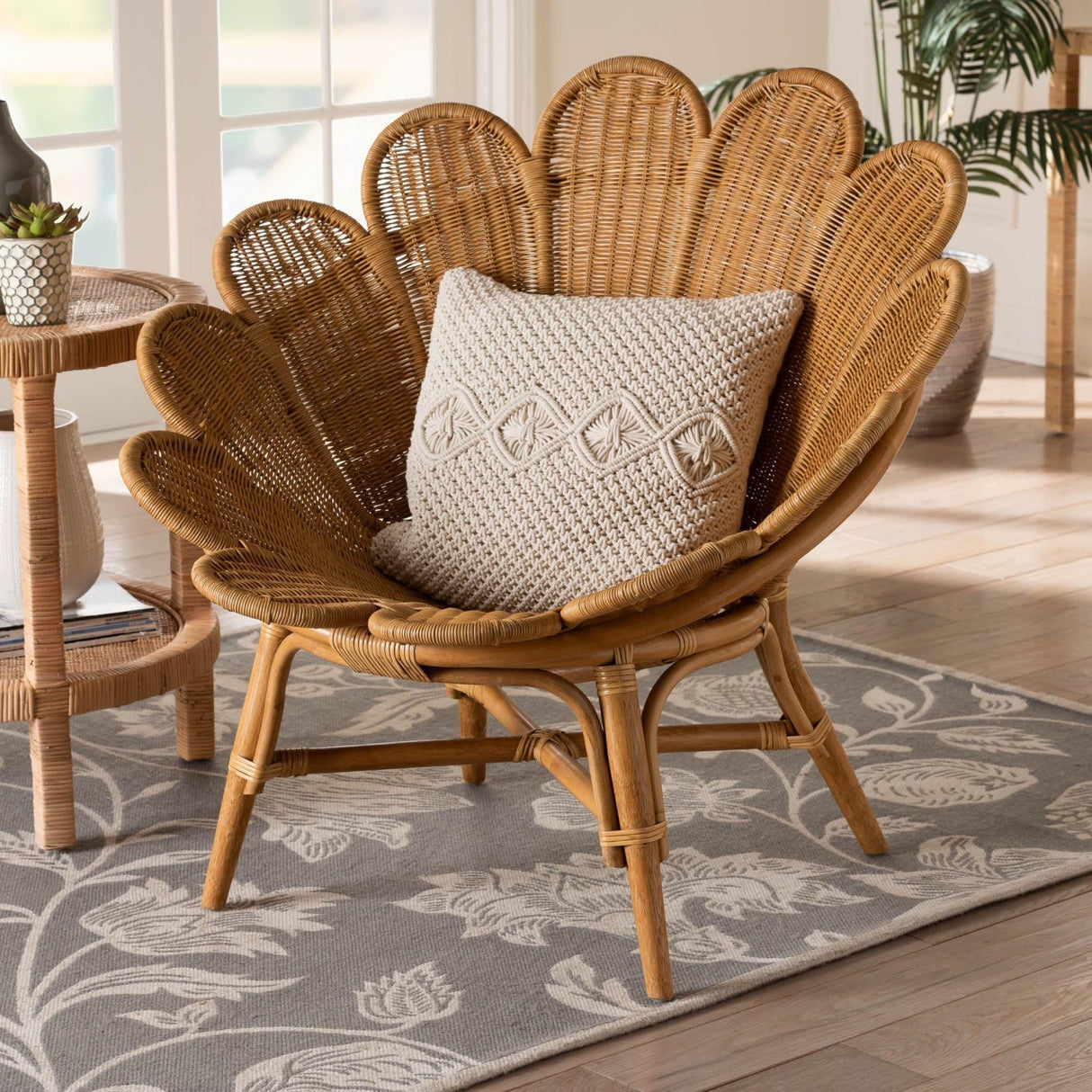 Modern European furniture - Scalloped Rattan Boho Accent Chair - www.oroa.com