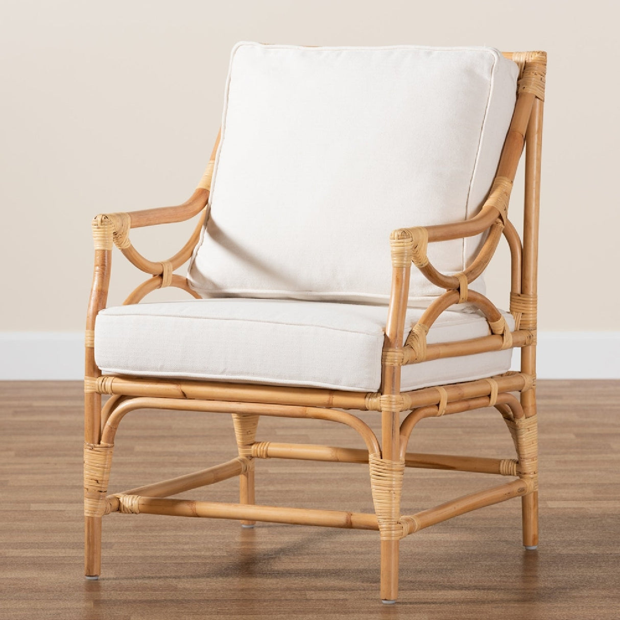White Padded Rattan Accent Chair | Bali Loom Brandon | Oroa.com