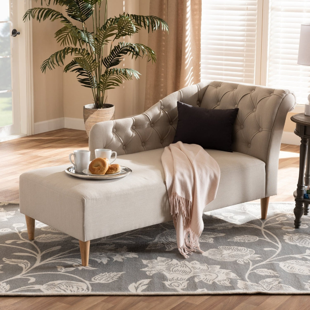 Modern European furniture - Scroll Back Tufted Chaise Lounge - www.oroa.com