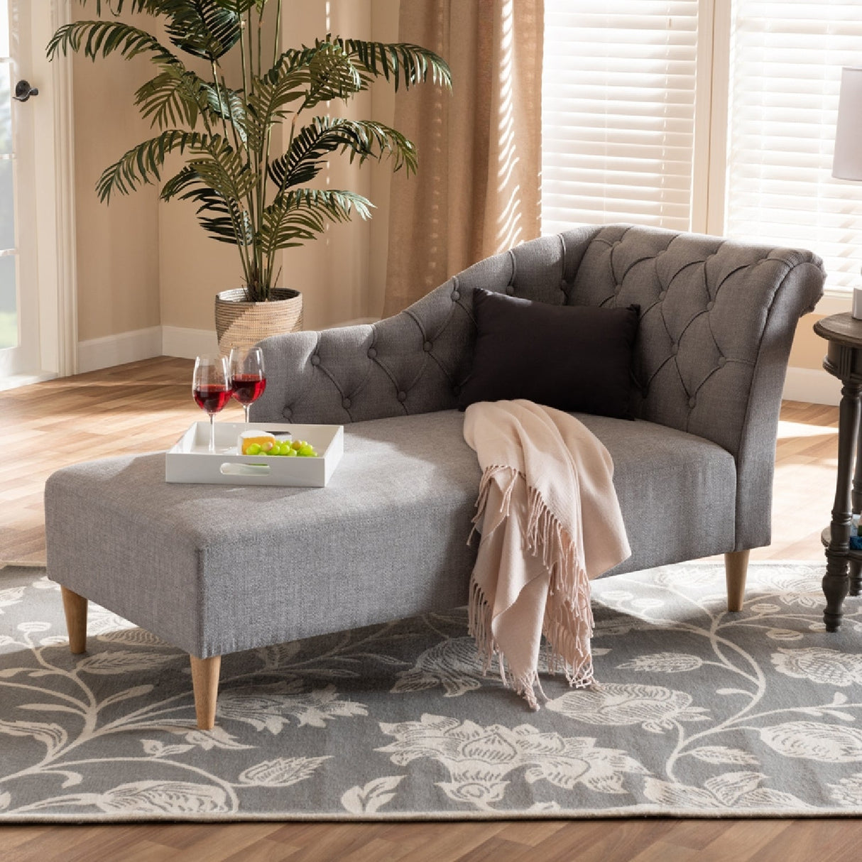 Modern European furniture - Scroll Back Tufted Chaise Lounge - www.oroa.com