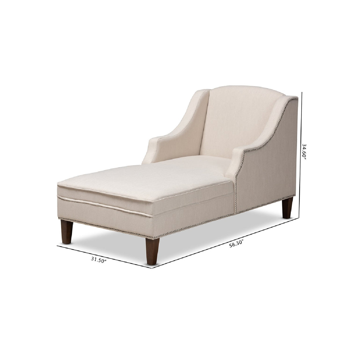 Modern European furniture - Beige Nailhead Trimmed Chaise Lounge - www.oroa.com