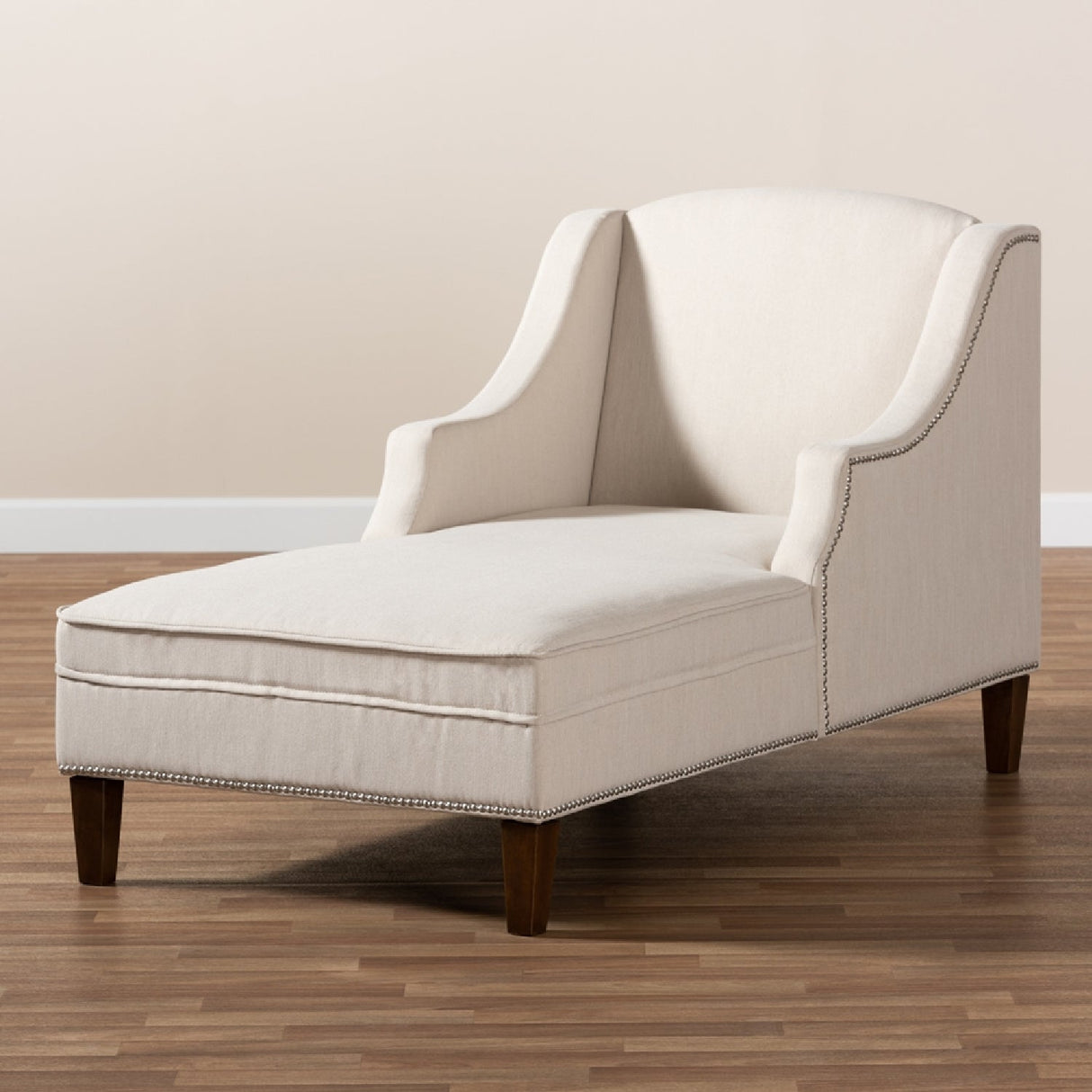 Modern European furniture - Beige Nailhead Trimmed Chaise Lounge - www.oroa.com