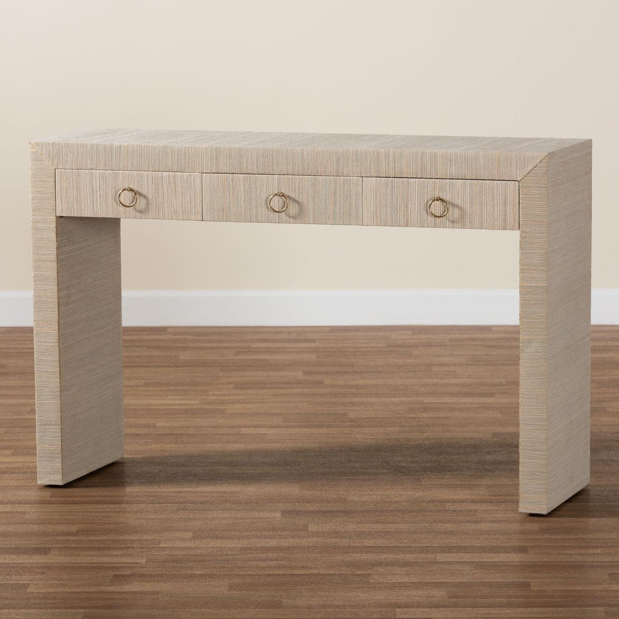 Modern European furniture - Natural Grasscloth 3 Drawer Console Table - www.oroa.com