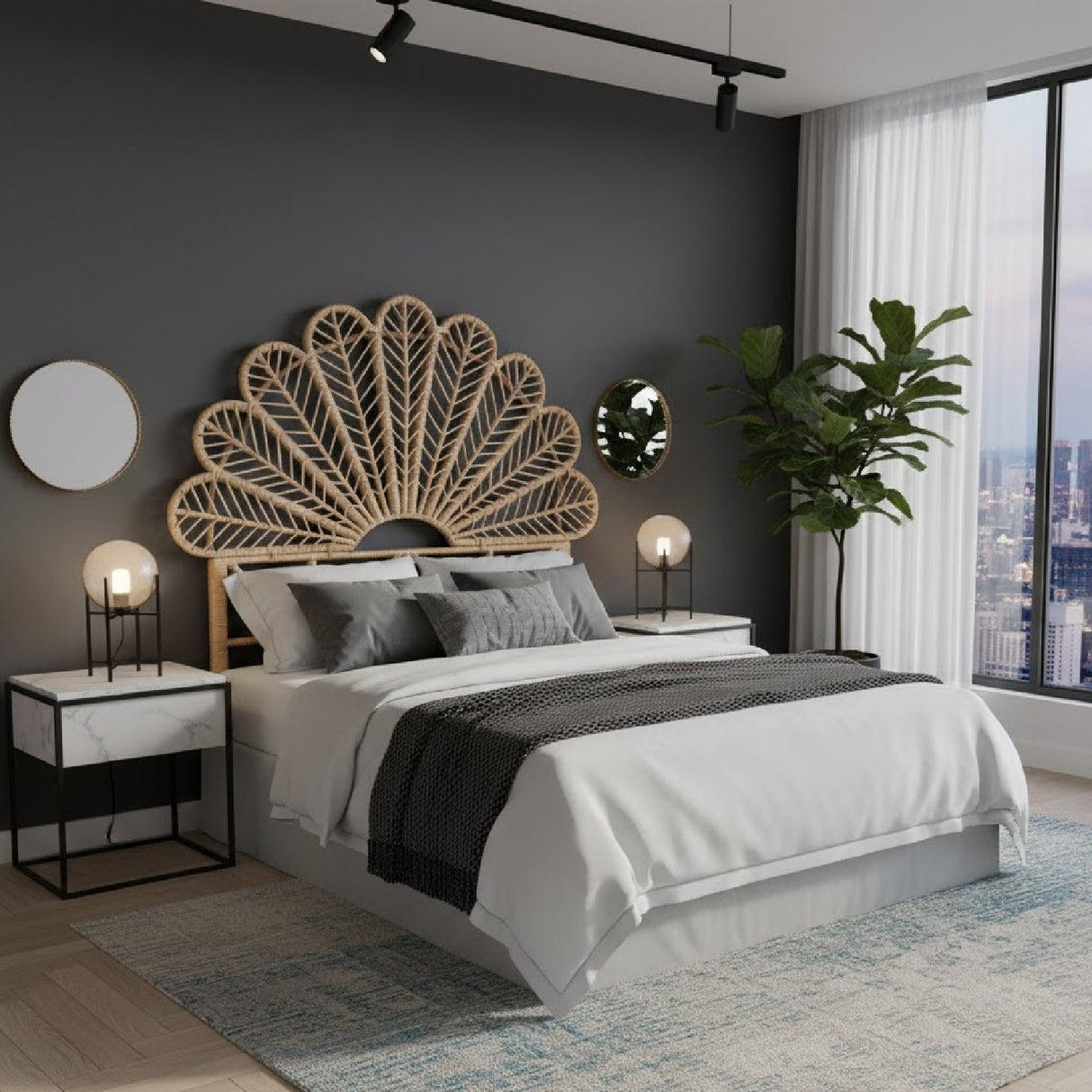 Modern European furniture - Rattan Rods Queen Size Headboard - www.oroa.com