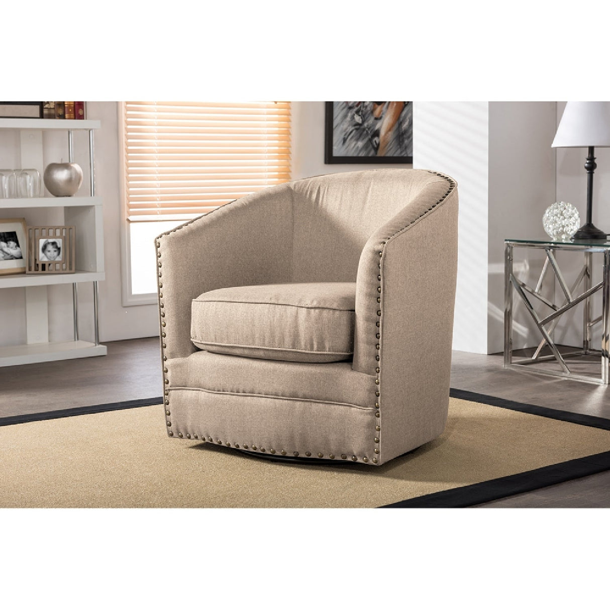 Modern European furniture - Beige Studded Swivel Tub Chair - www.oroa.com