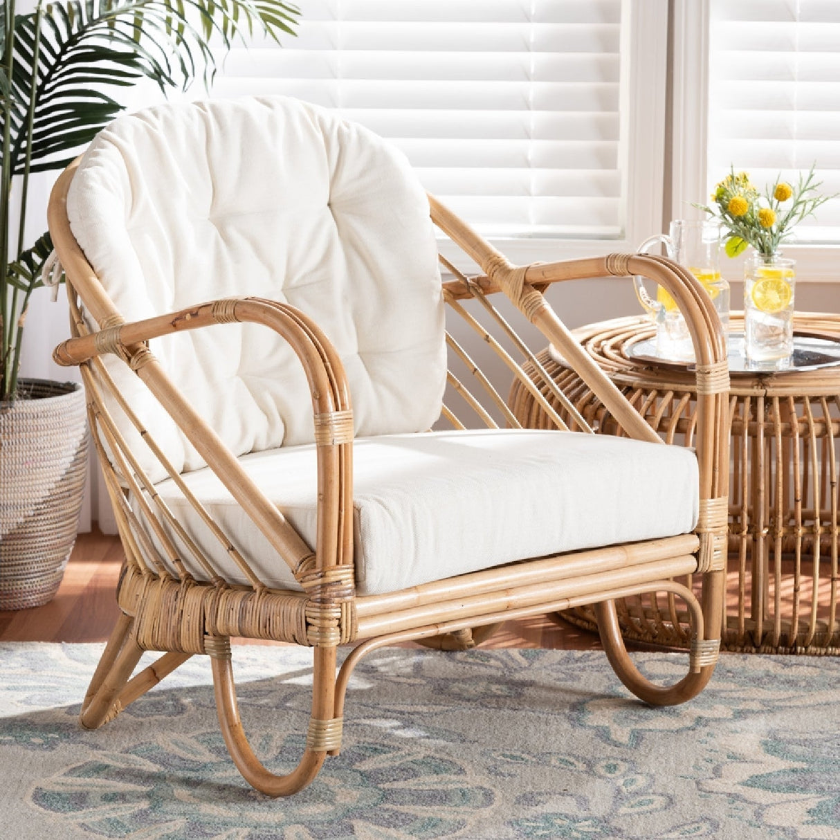 Modern European furniture - Natural Rattan Padded Lounge Chair - www.oroa.com
