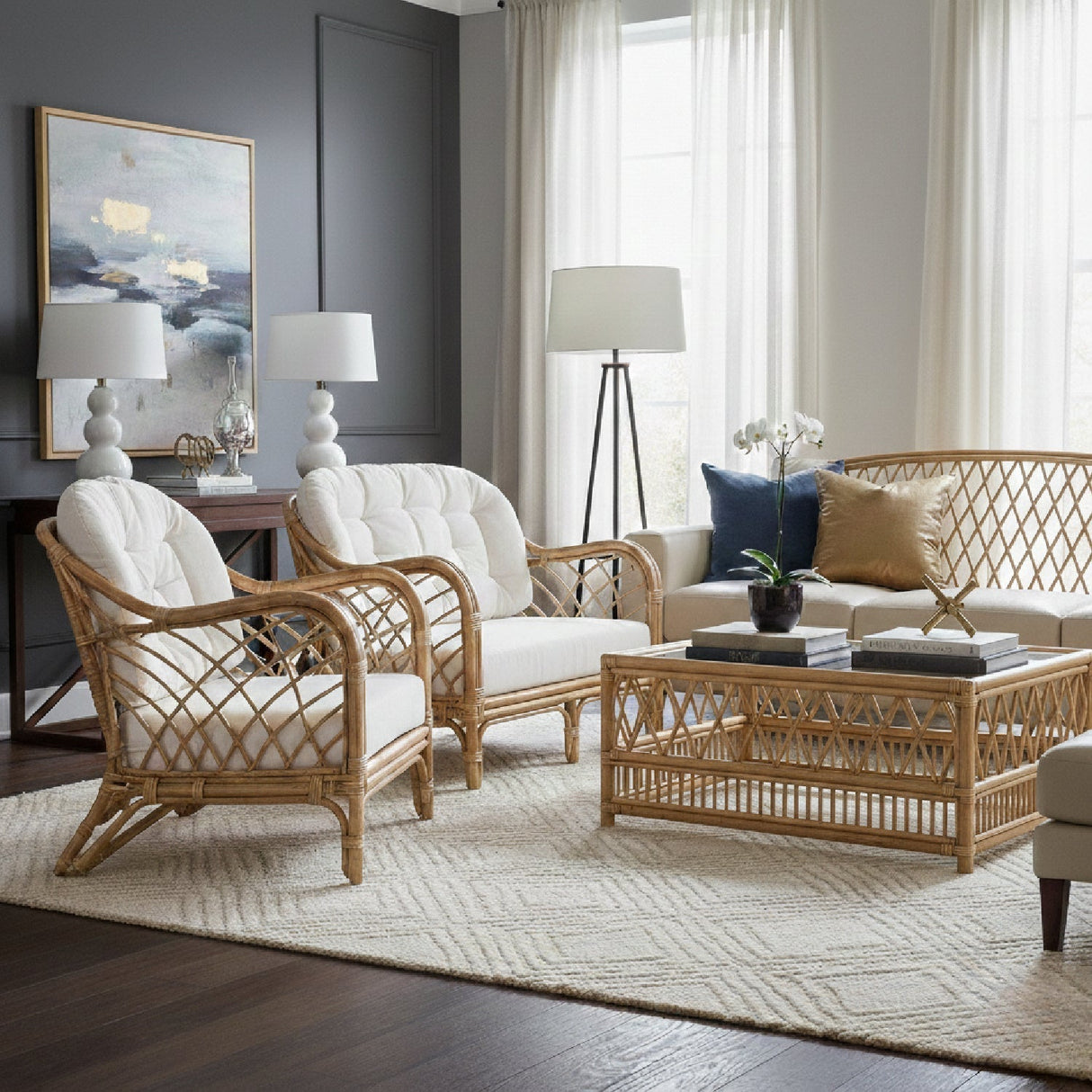 Modern European furniture - Natural Rattan Padded Lounge Chair - www.oroa.com