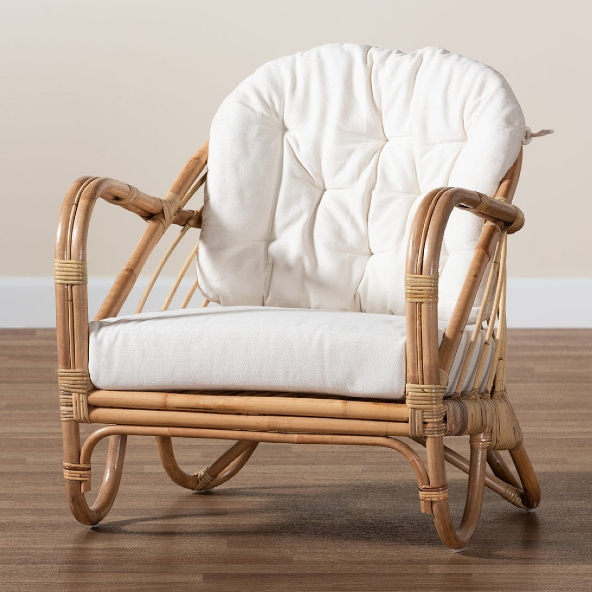 Modern European furniture - Natural Rattan Padded Lounge Chair - www.oroa.com