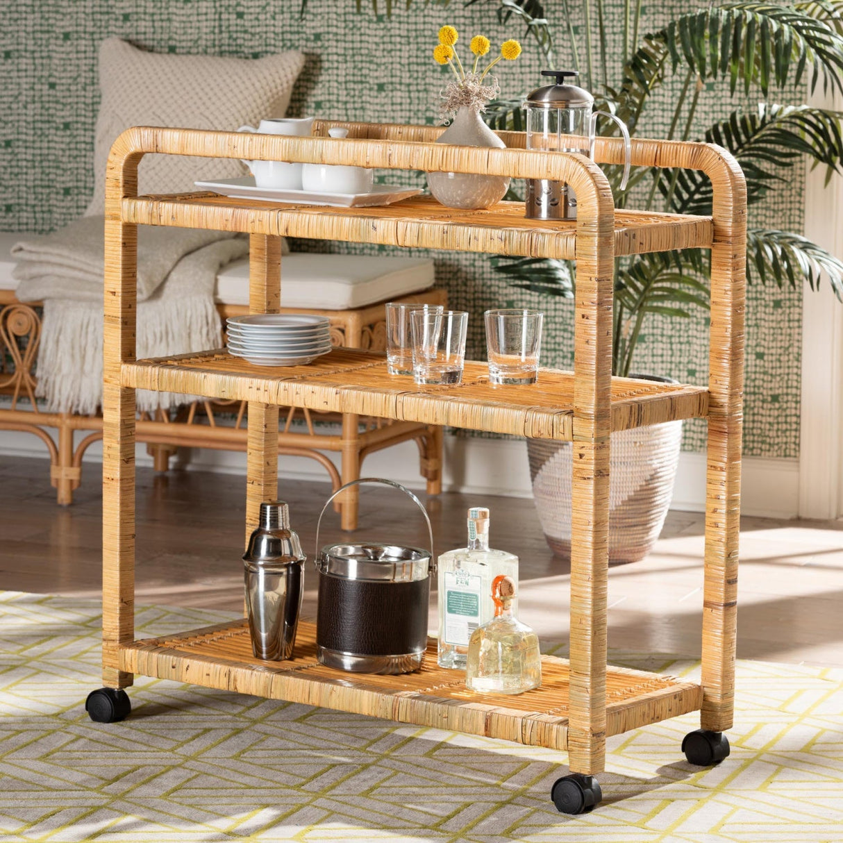 Modern European furniture - Rattan Wrapped Kitchen Cart - www.oroa.com