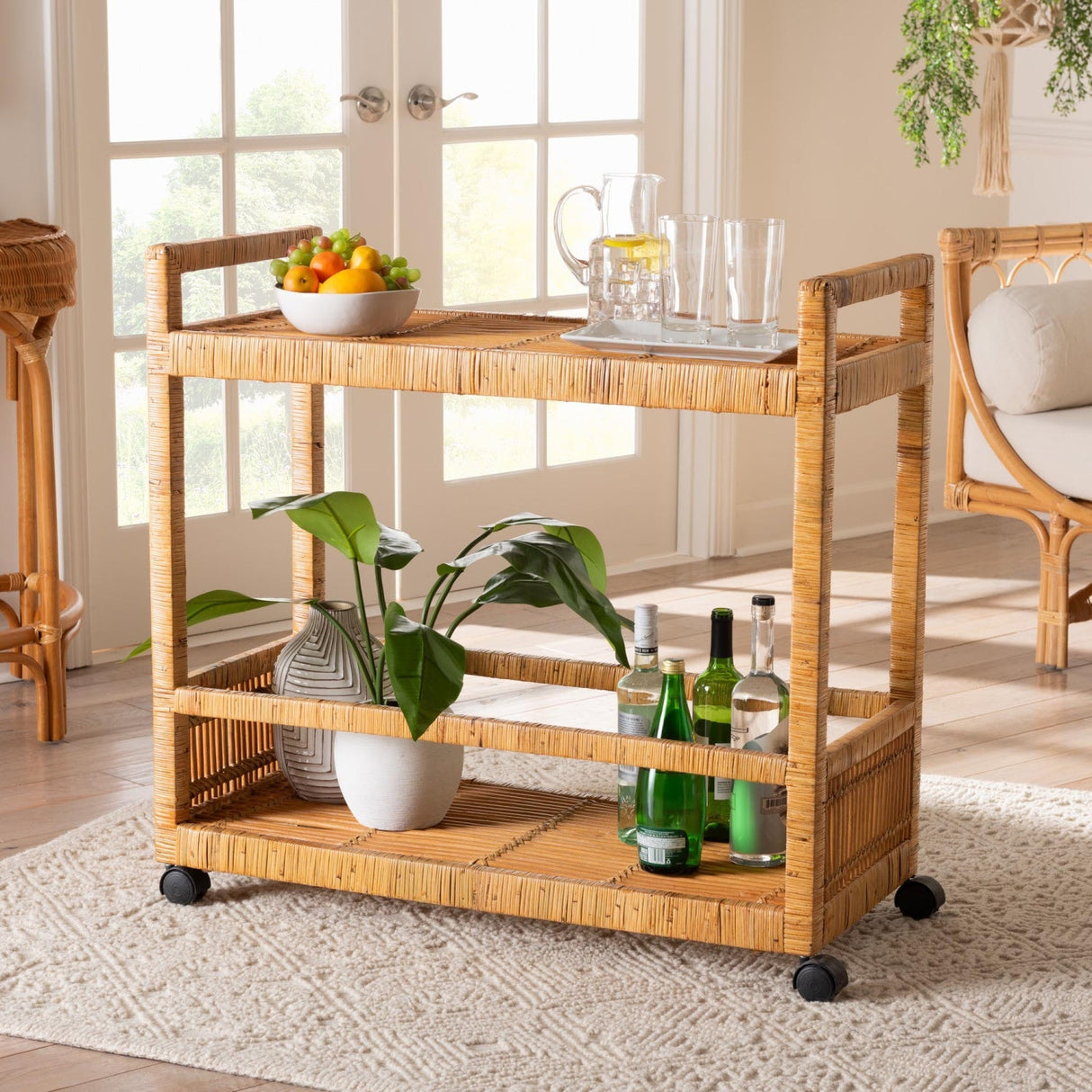 Modern European furniture - Rattan 2-Tier Kitchen Cart - www.oroa.com