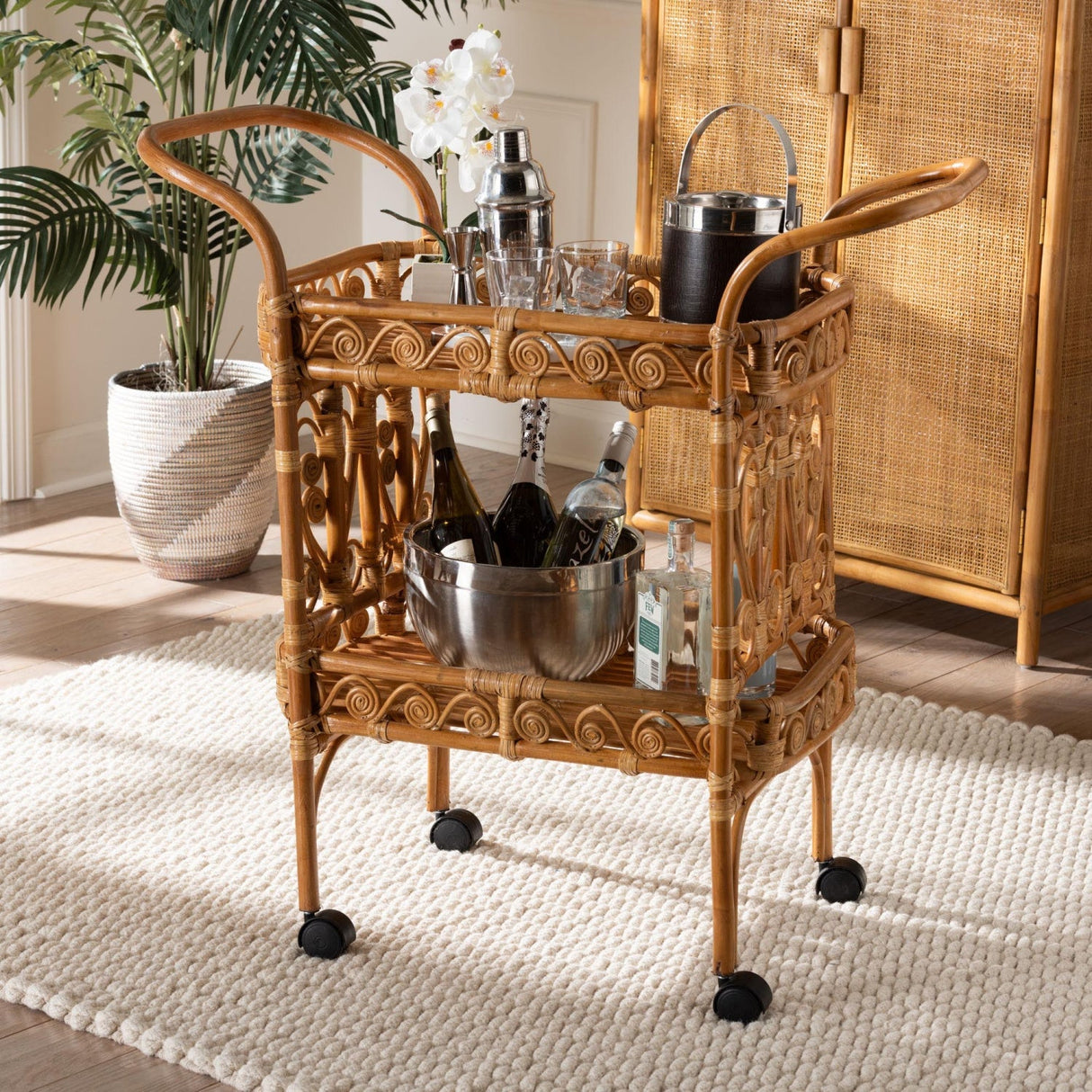 Modern European furniture - Natural Rattan Kitchen Cart - www.oroa.com