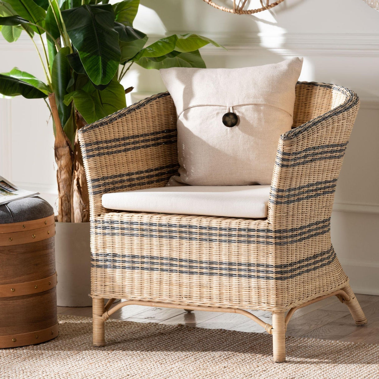 Modern European furniture - Striped Rattan Curved Accent Chair - www.oroa.com