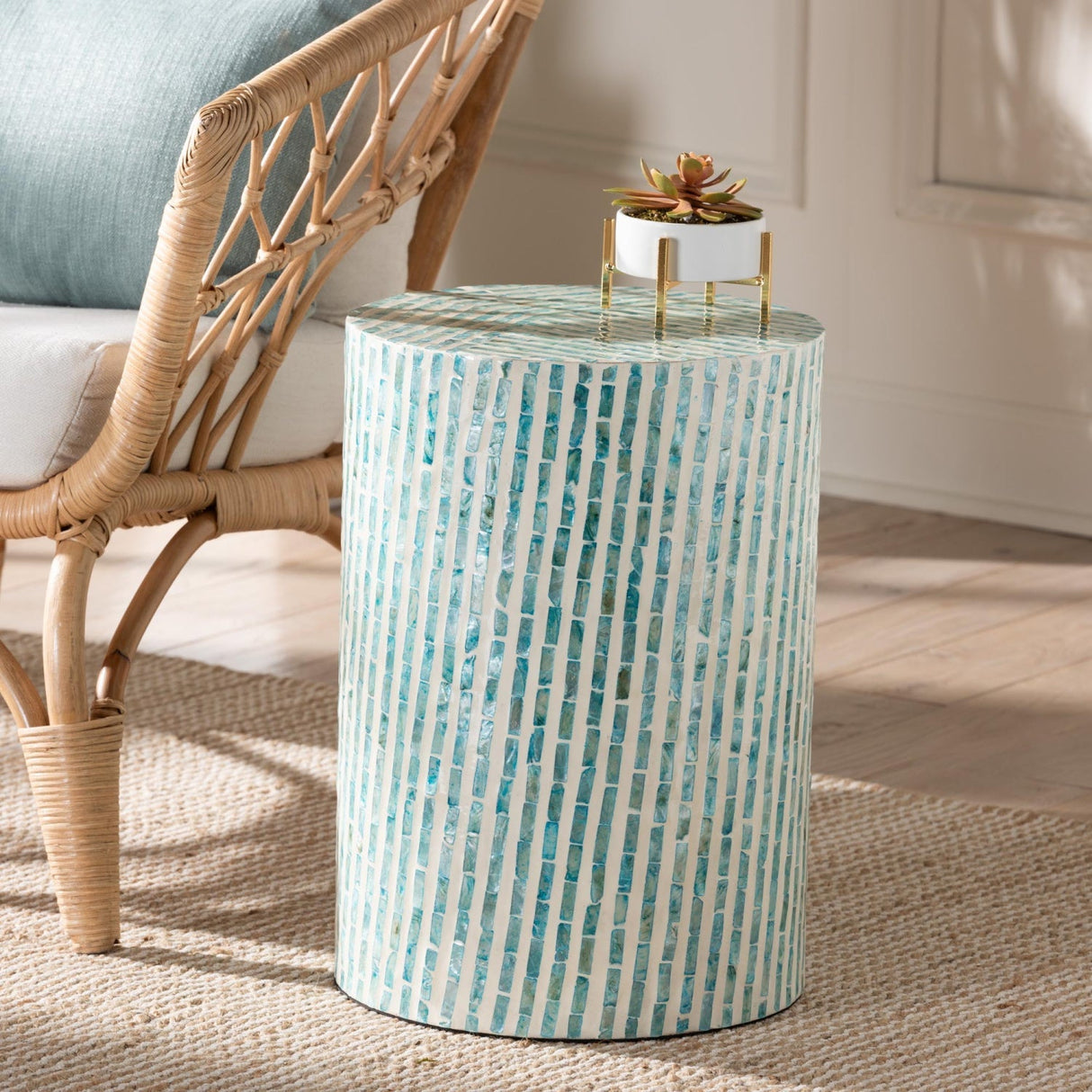 Modern European furniture - Blue Mother Of Pearl End Table - www.oroa.com