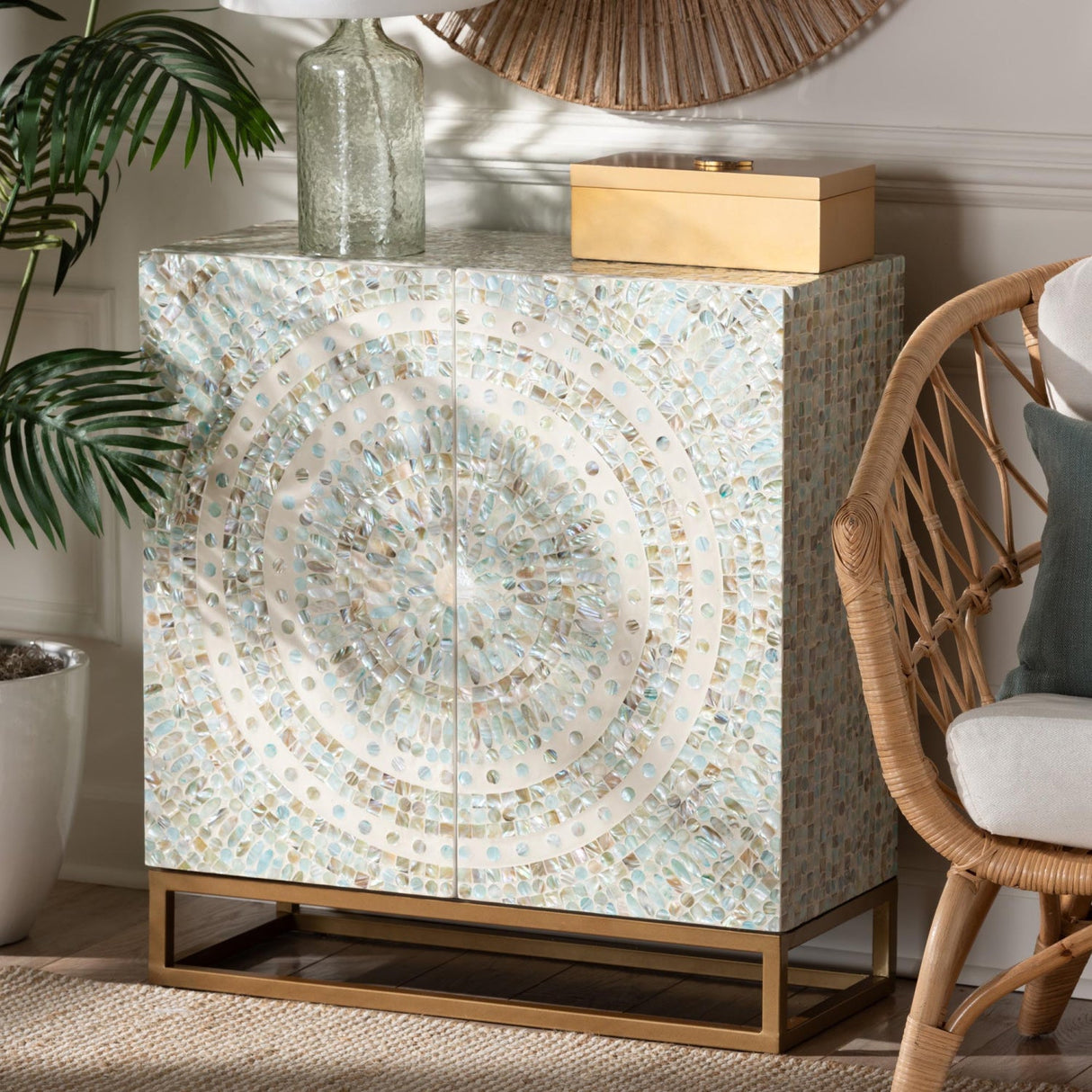 Modern European furniture - Multicolored Mother Of Pearl Cabinet - www.oroa.com