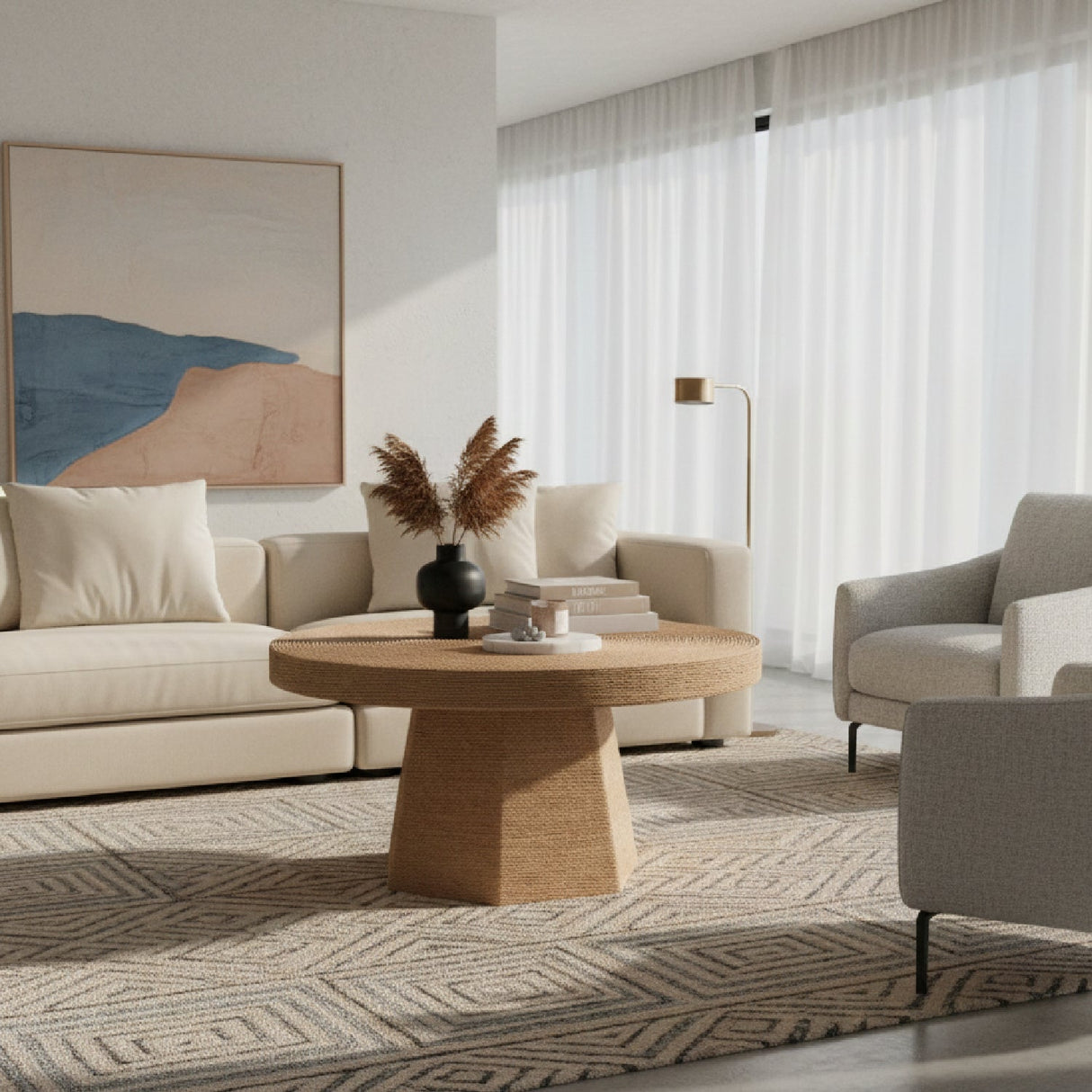 Modern European furniture - Organic Shaped Jute Coffee Table - www.oroa.com