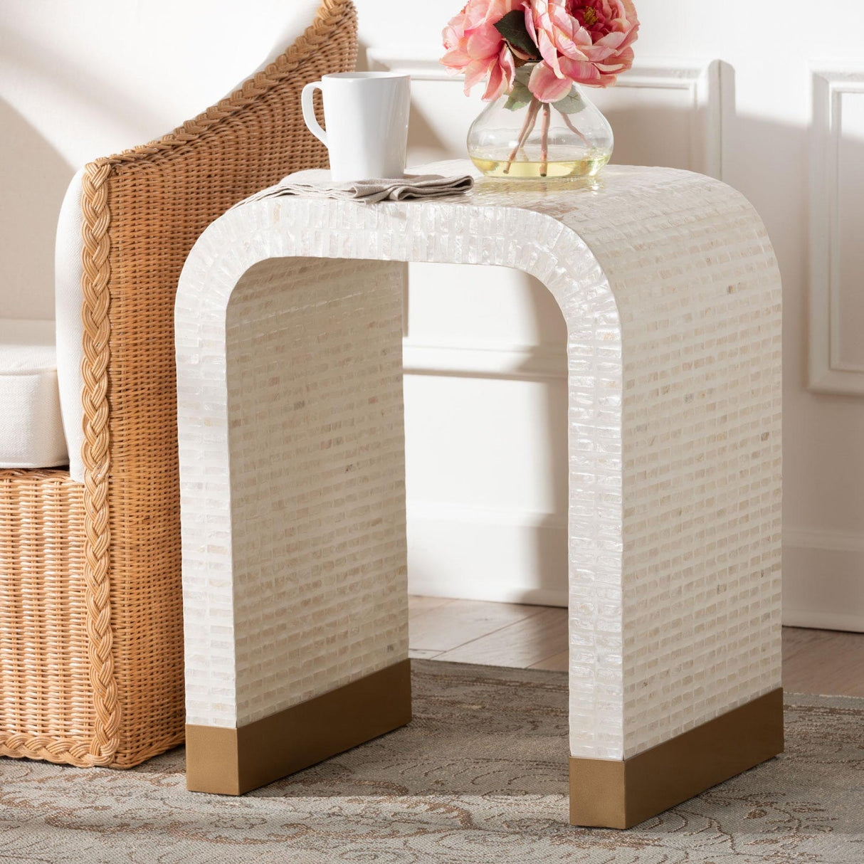 Modern European furniture - White Capiz Shell Side Table - www.oroa.com