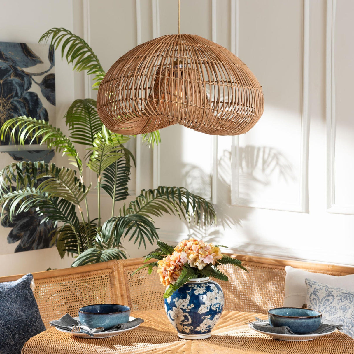 Modern European furniture - Natural Rattan Dome Pendant Lamp - www.oroa.com