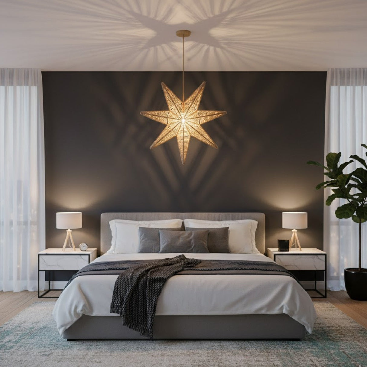 Modern European furniture - Star Shaped Jute Pendant Lamp - www.oroa.com